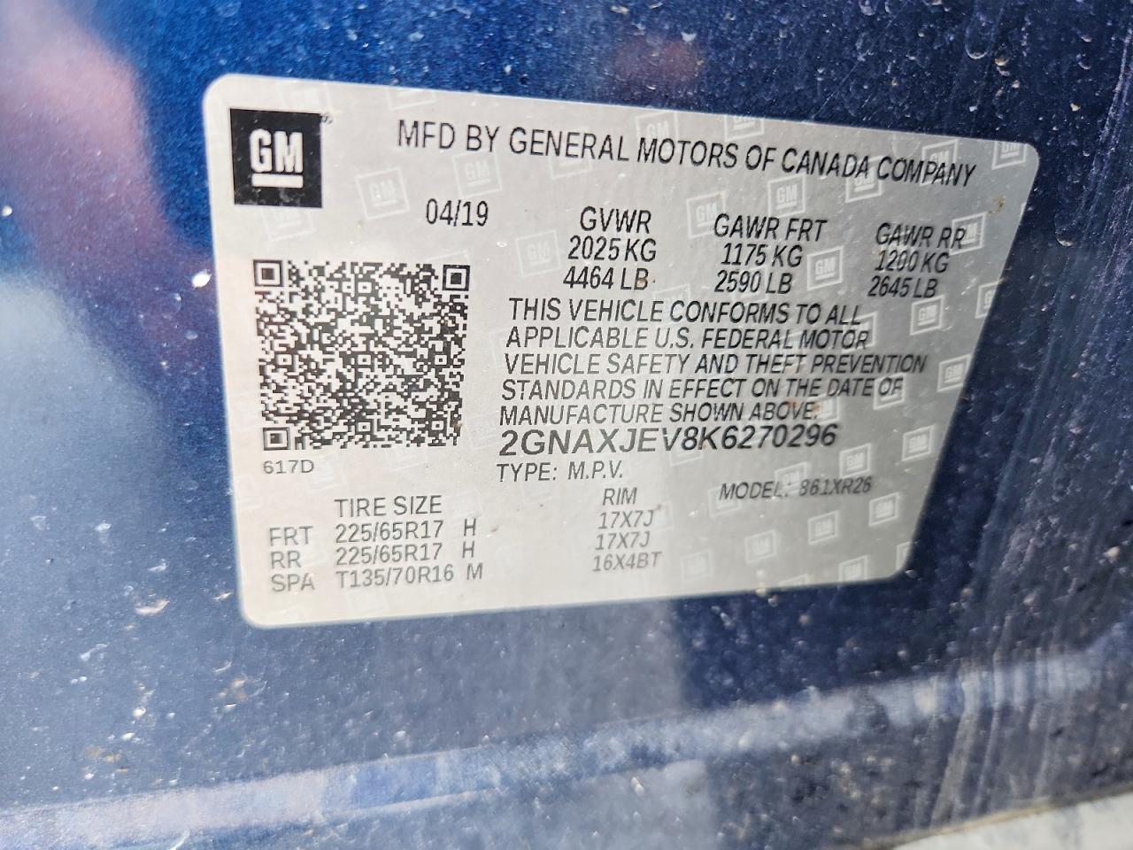 2019 Chevrolet Equinox Lt Blue vin: 2GNAXJEV8K6270296