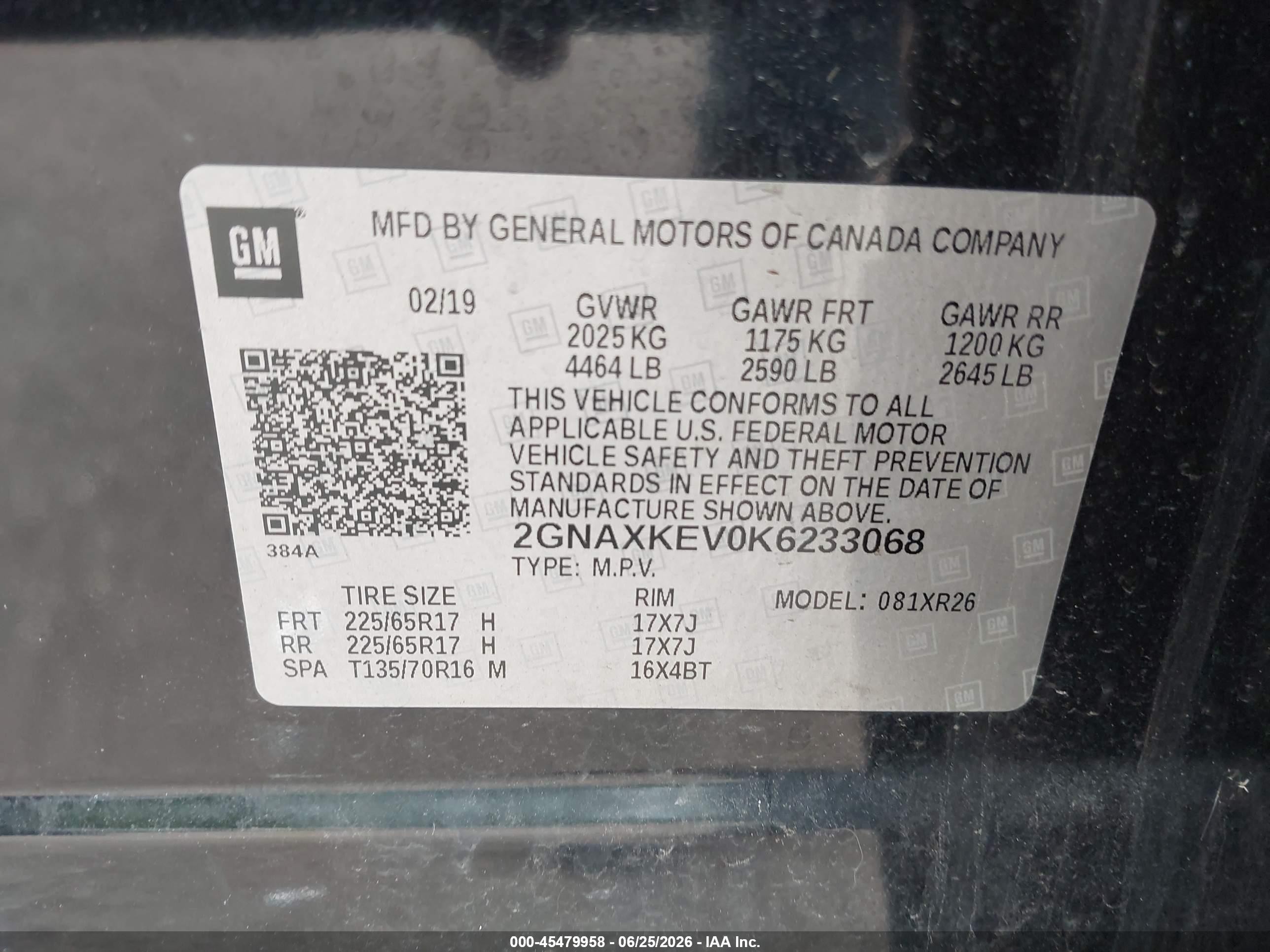 2019 Chevrolet Equinox Lt Black vin: 2GNAXKEV0K6233068