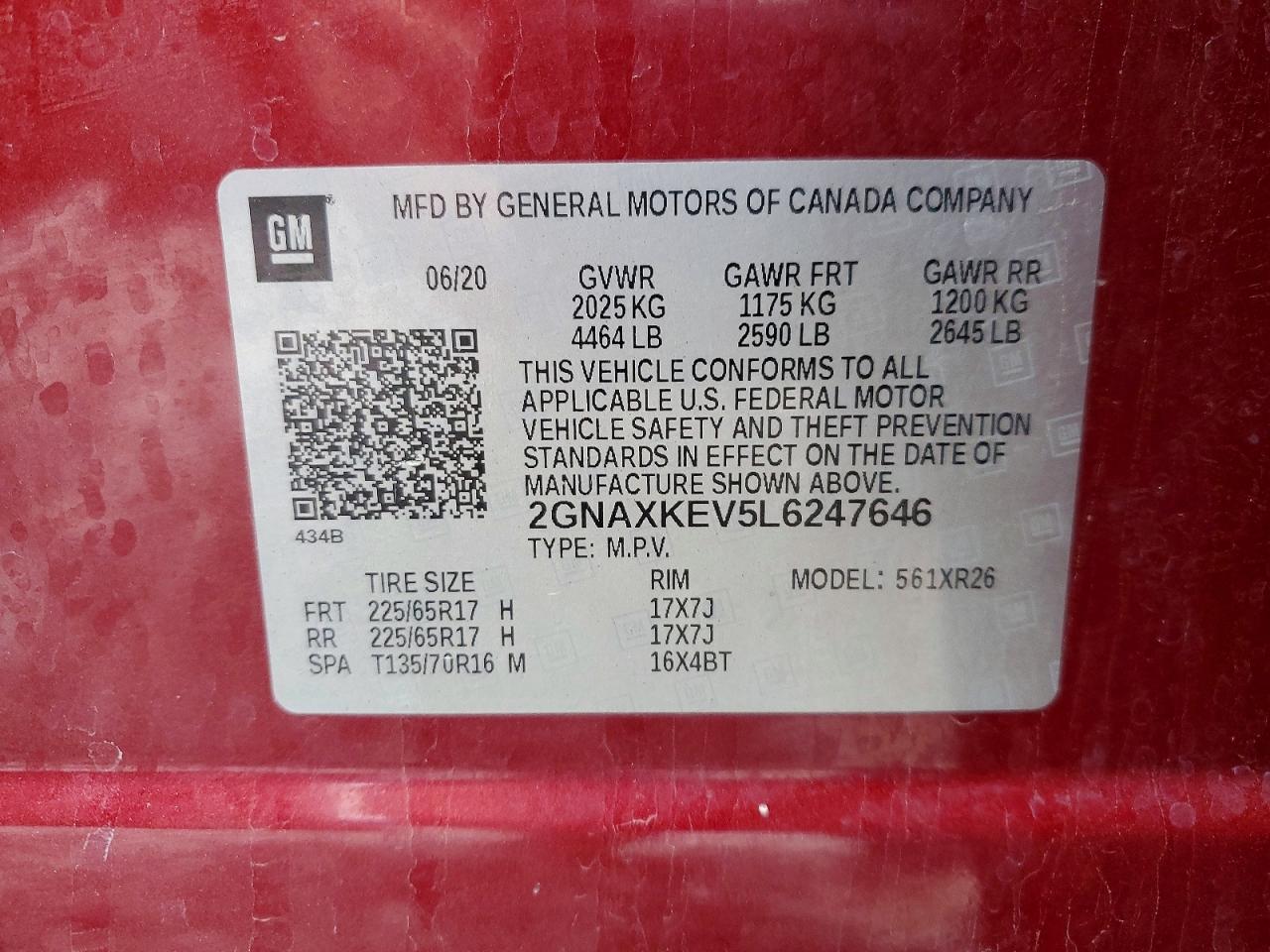 2020 Chevrolet Equinox Lt Red vin: 2GNAXKEV5L6247646