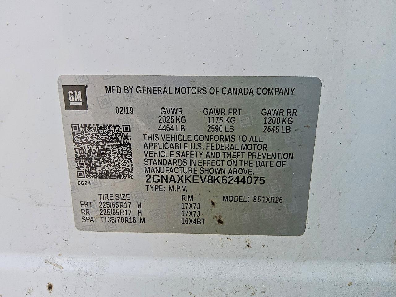 2019 Chevrolet Equinox Lt Белый vin: 2GNAXKEV8K6244075