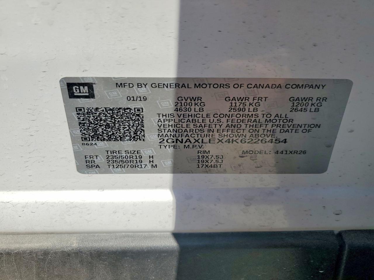 2019 Chevrolet Equinox Lt White vin: 2GNAXLEX4K6226454