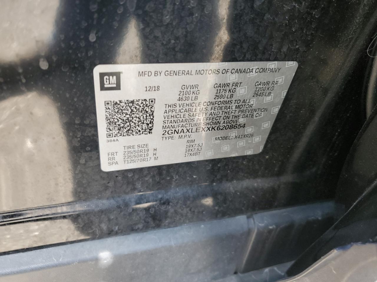 2019 Chevrolet Equinox Lt Black vin: 2GNAXLEXXK6208654