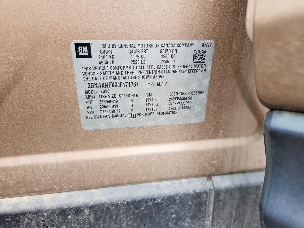 2018 Chevrolet Equinox Premier Tan vin: 2GNAXNEX9J6171767