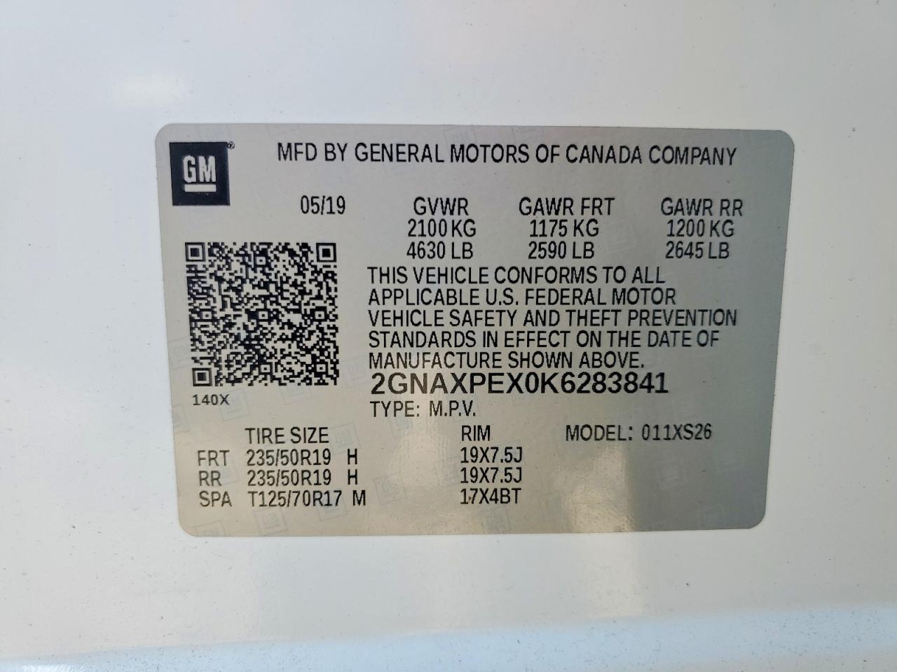 2019 Chevrolet Equinox Premier White vin: 2GNAXPEX0K6283841