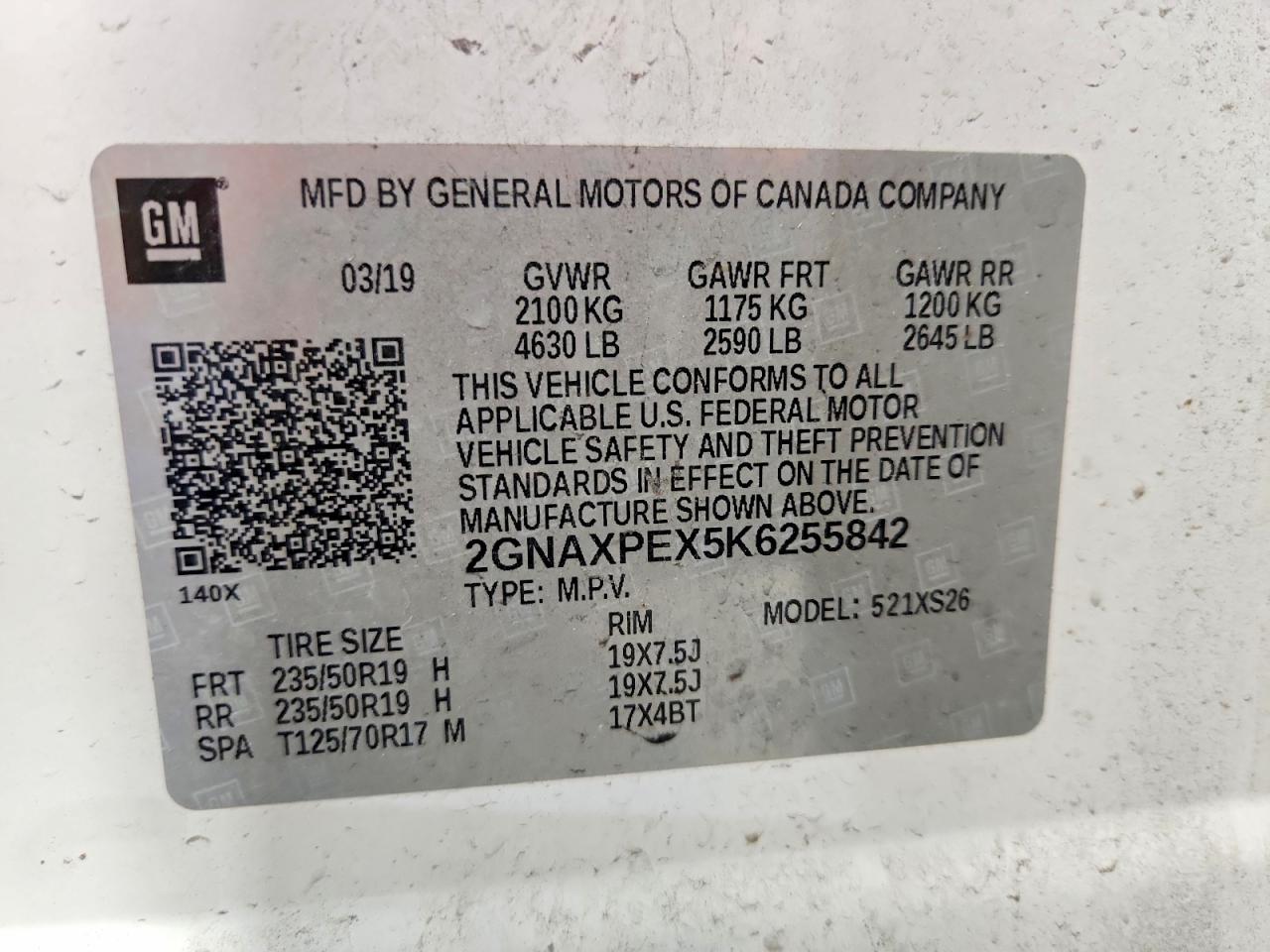 2019 Chevrolet Equinox Premier White vin: 2GNAXPEX5K6255842