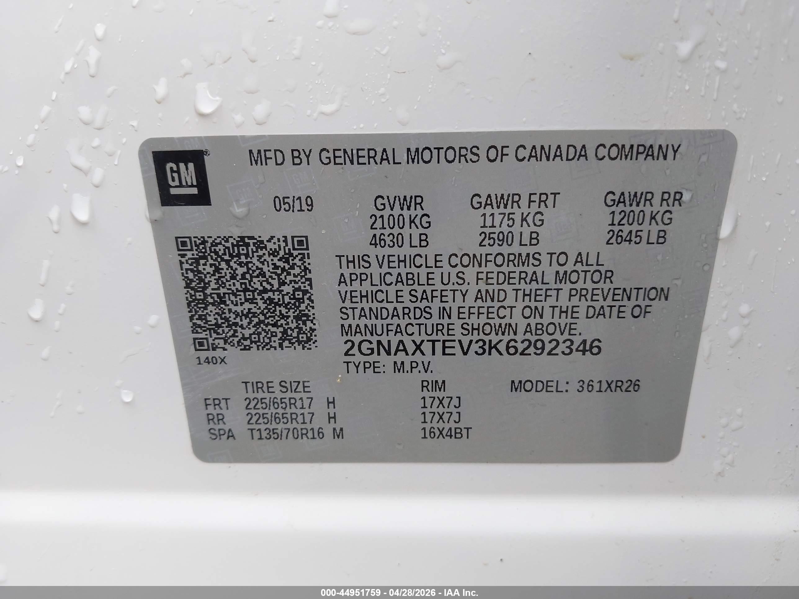 2019 Chevrolet Equinox Lt Белый vin: 2GNAXTEV3K6292346