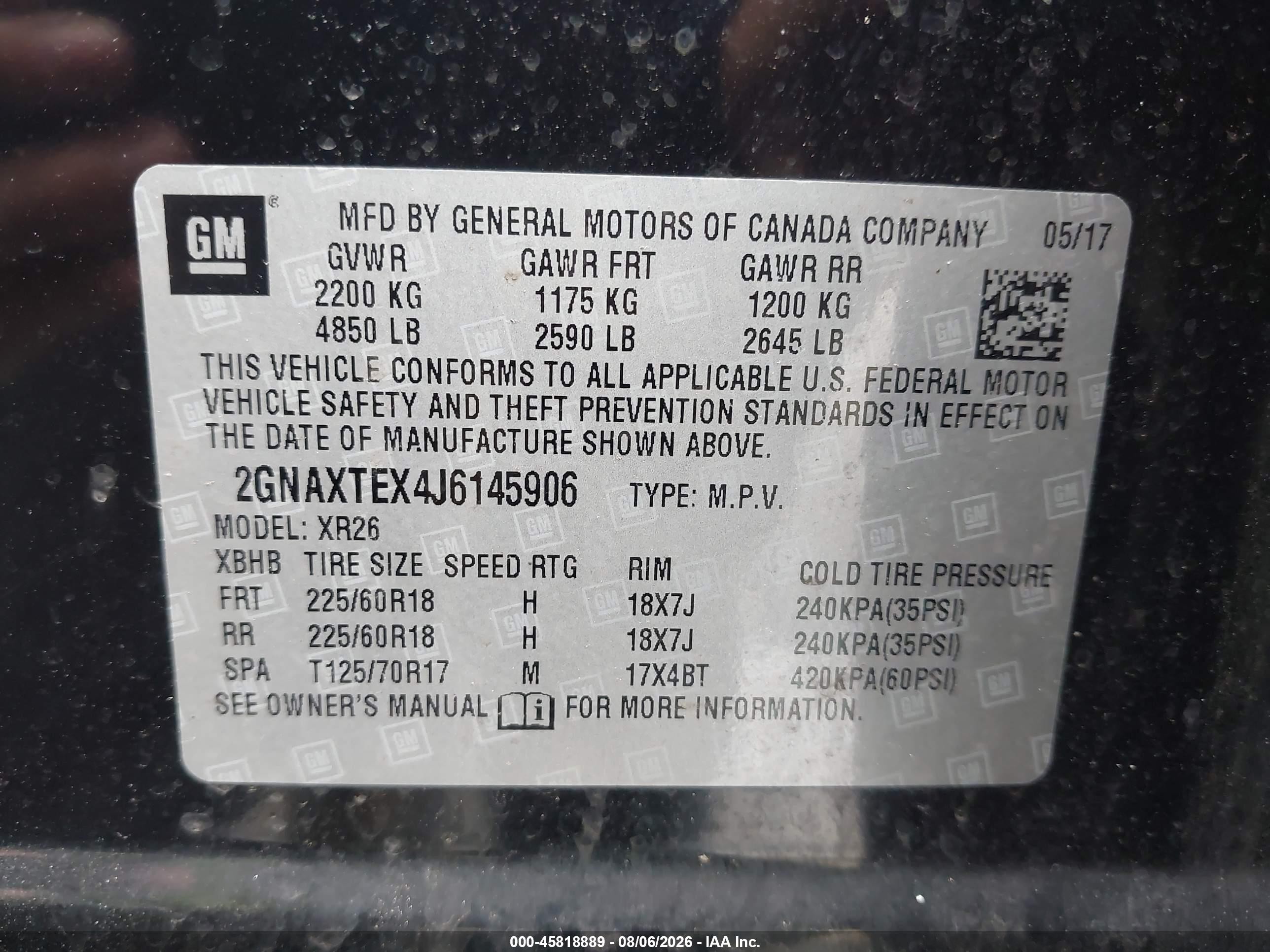 2018 Chevrolet Equinox Lt Black vin: 2GNAXTEX4J6145906