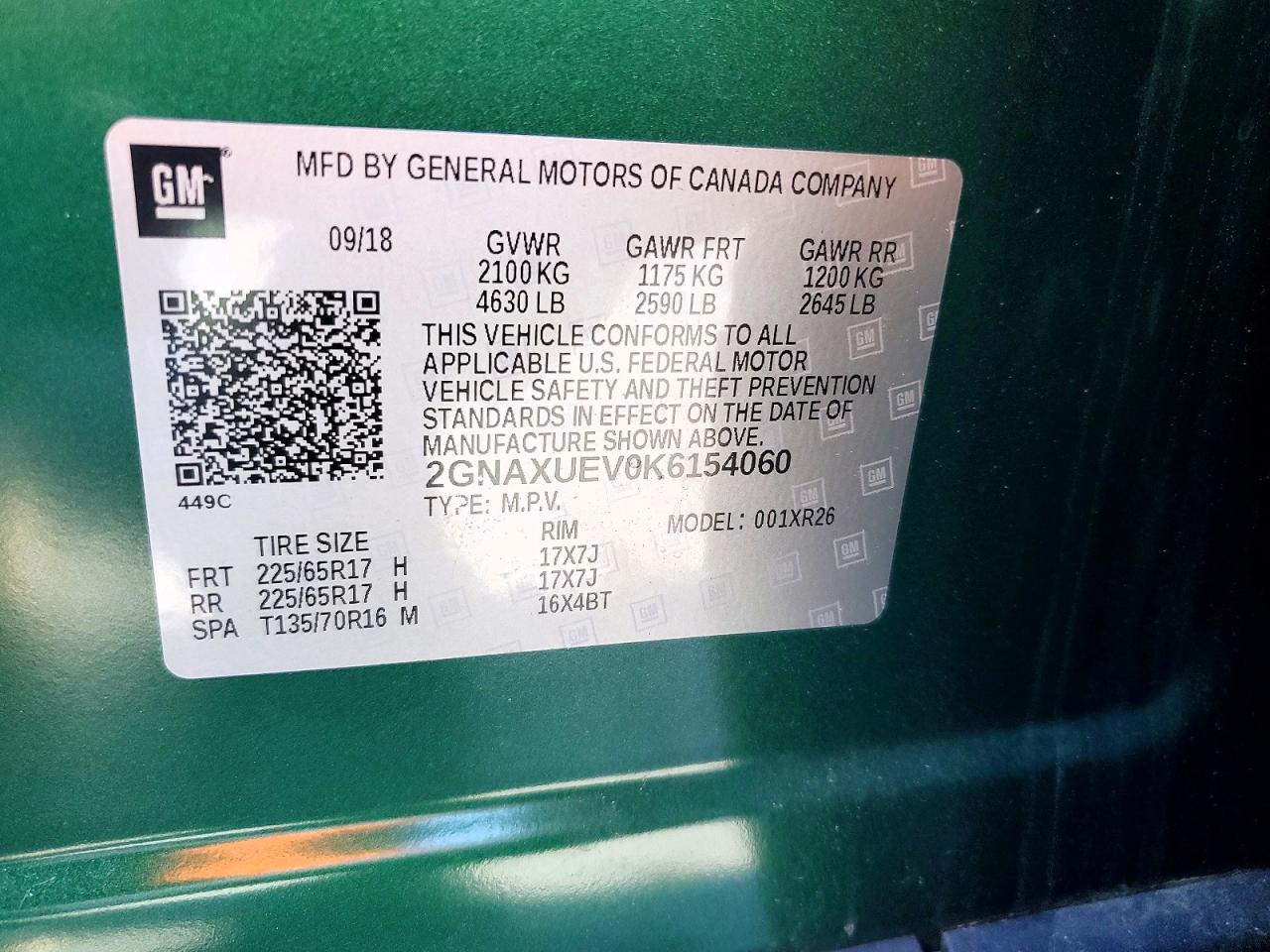 2019 Chevrolet Equinox Lt Green vin: 2GNAXUEV0K6154060