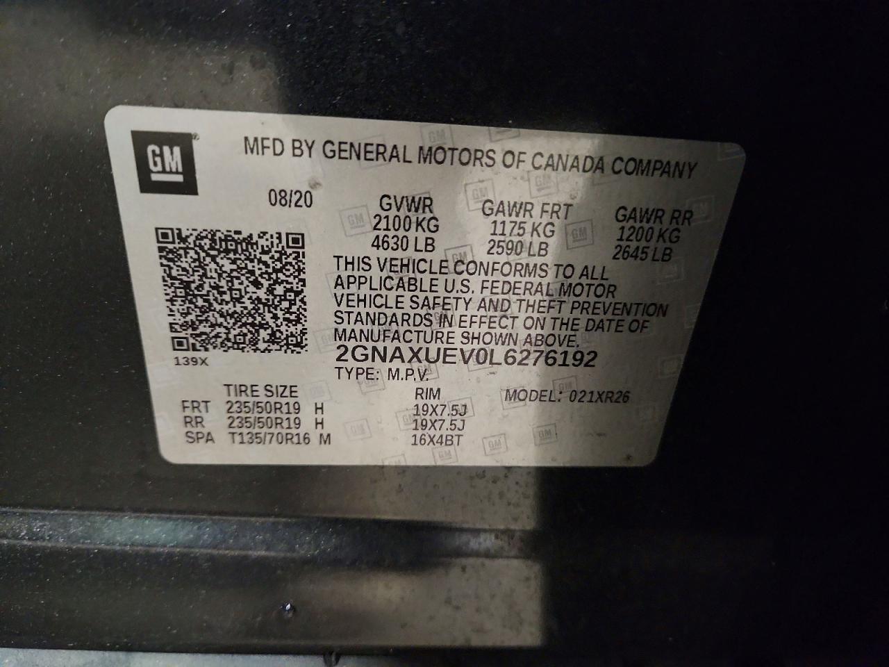 2020 Chevrolet Equinox Lt Charcoal vin: 2GNAXUEV0L6276192