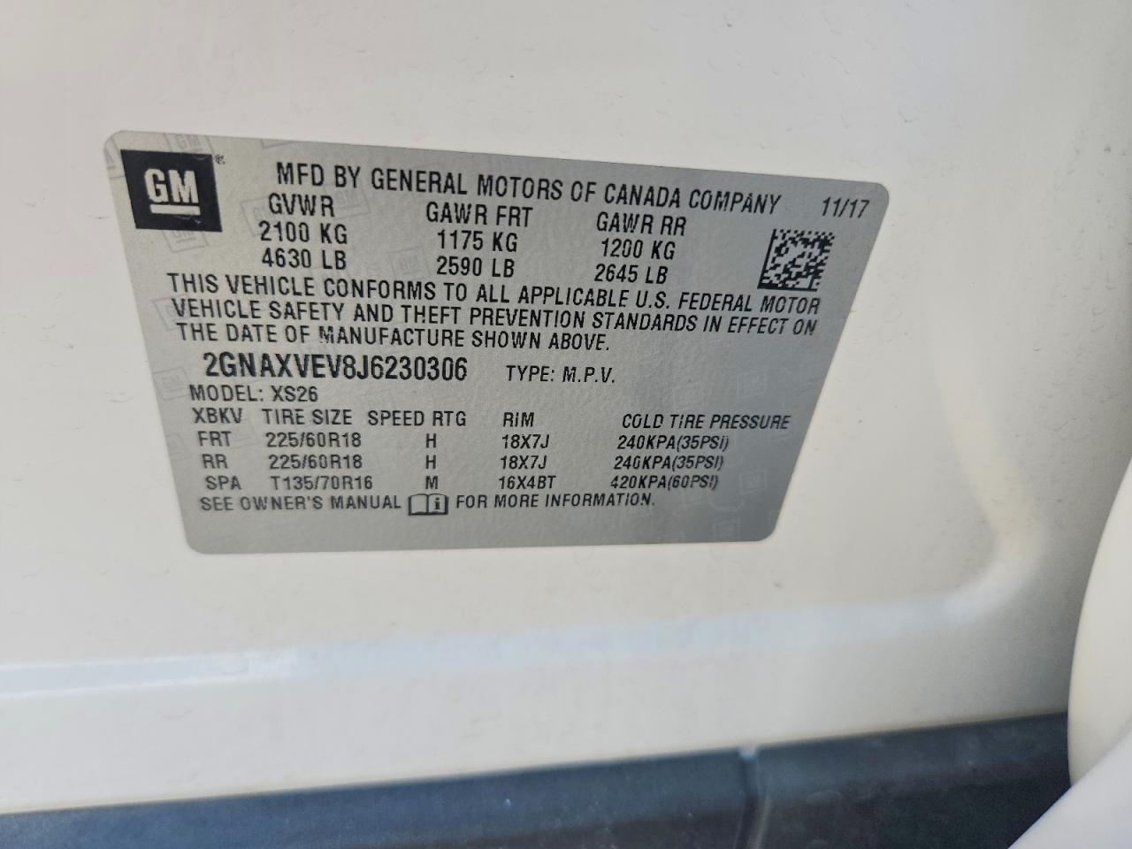 2018 Chevrolet Equinox Premier Белый vin: 2GNAXVEV8J6230306