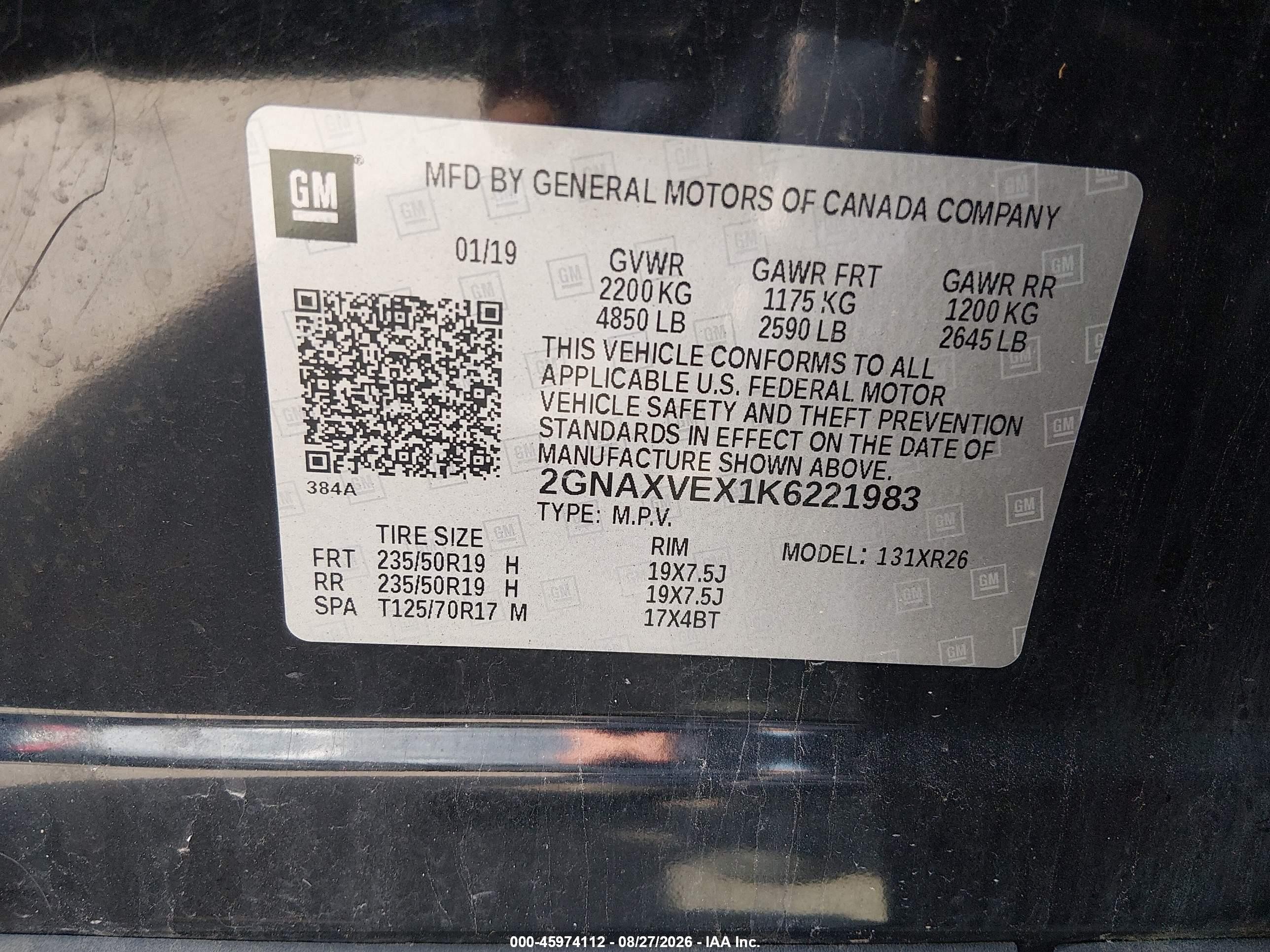 2019 Chevrolet Equinox Lt Black vin: 2GNAXVEX1K6221983
