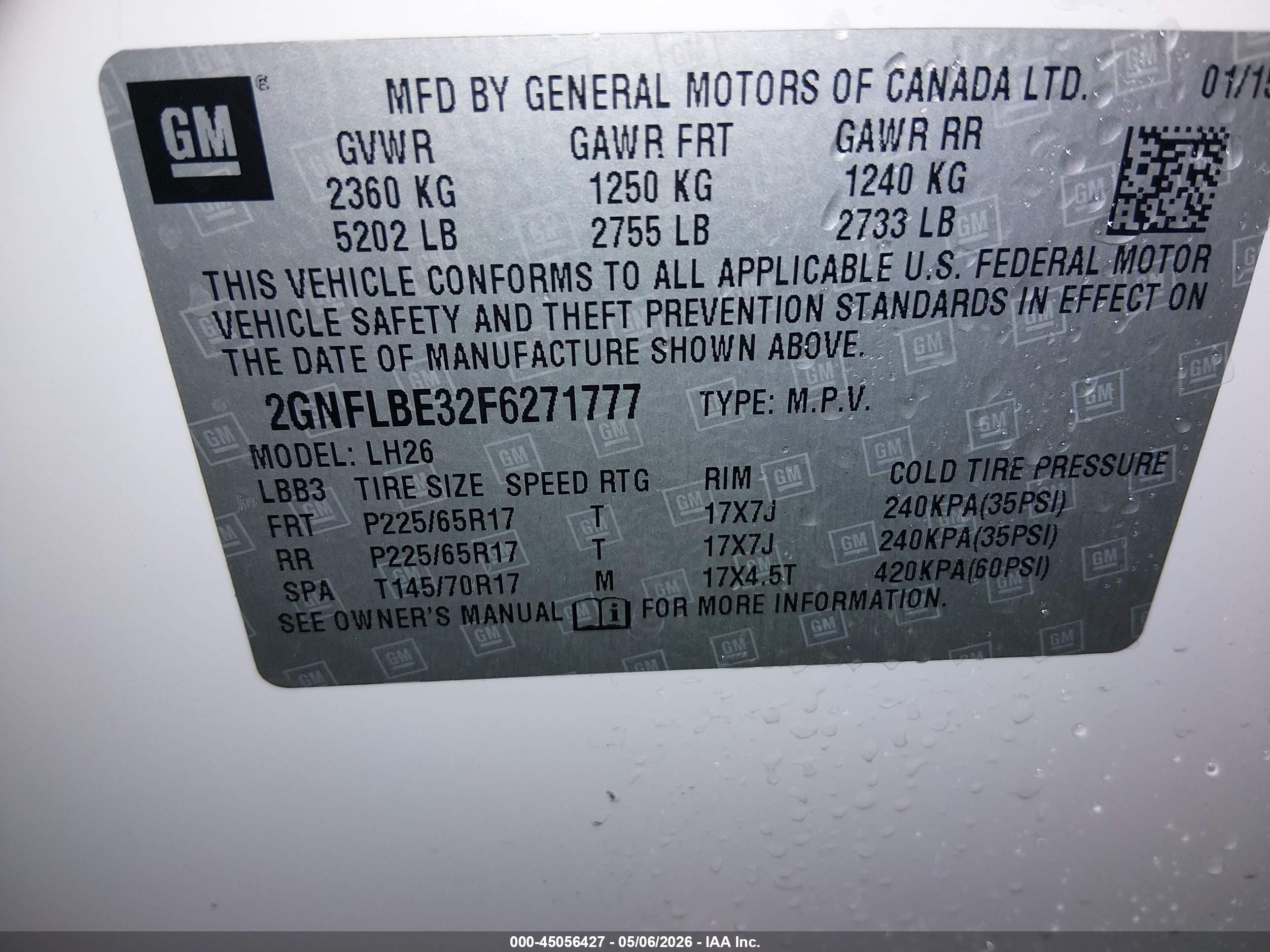 2015 Chevrolet Equinox 1lt Белый vin: 2GNFLBE32F6271777