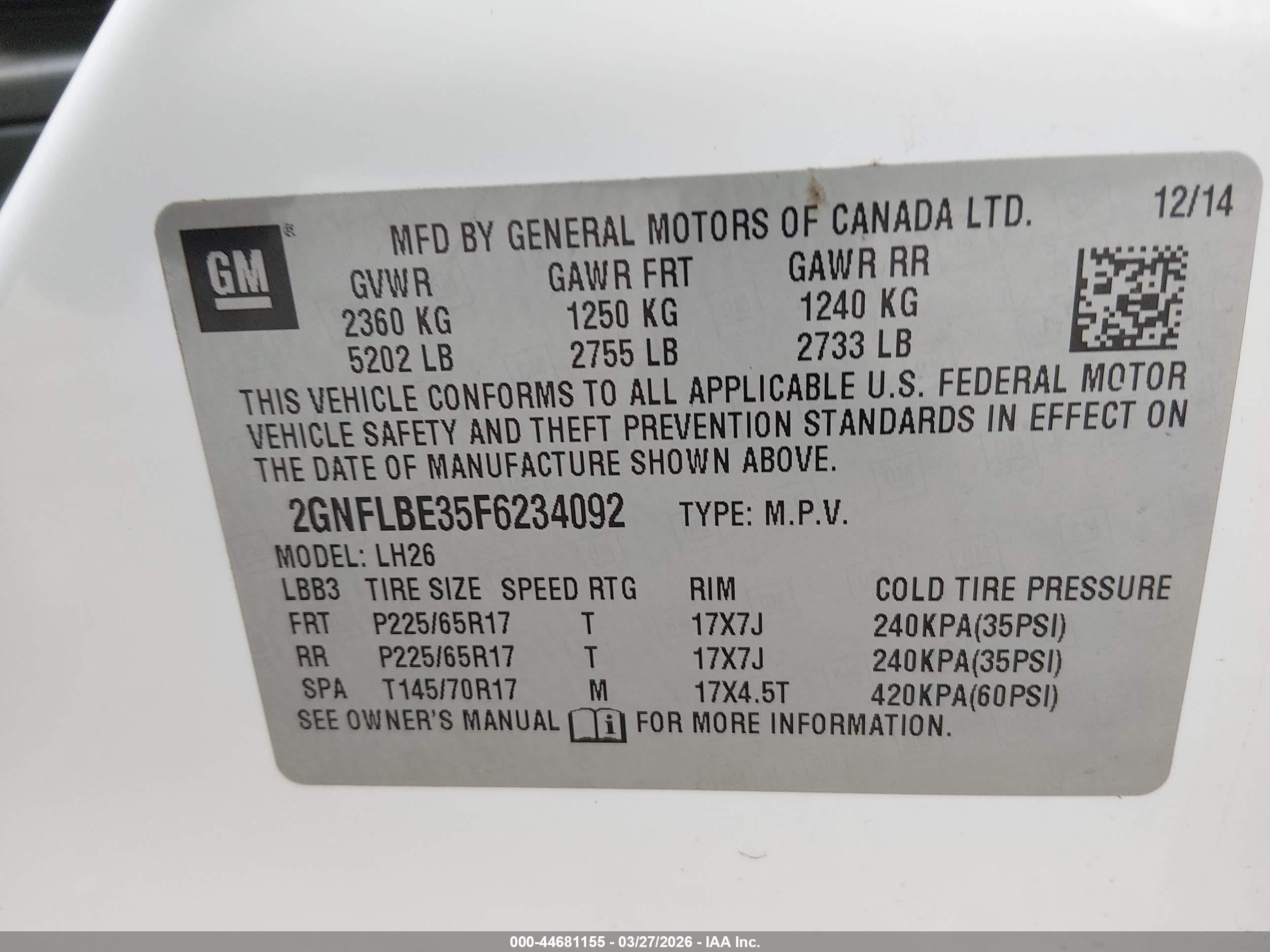 2015 Chevrolet Equinox 1lt White vin: 2GNFLBE35F6234092
