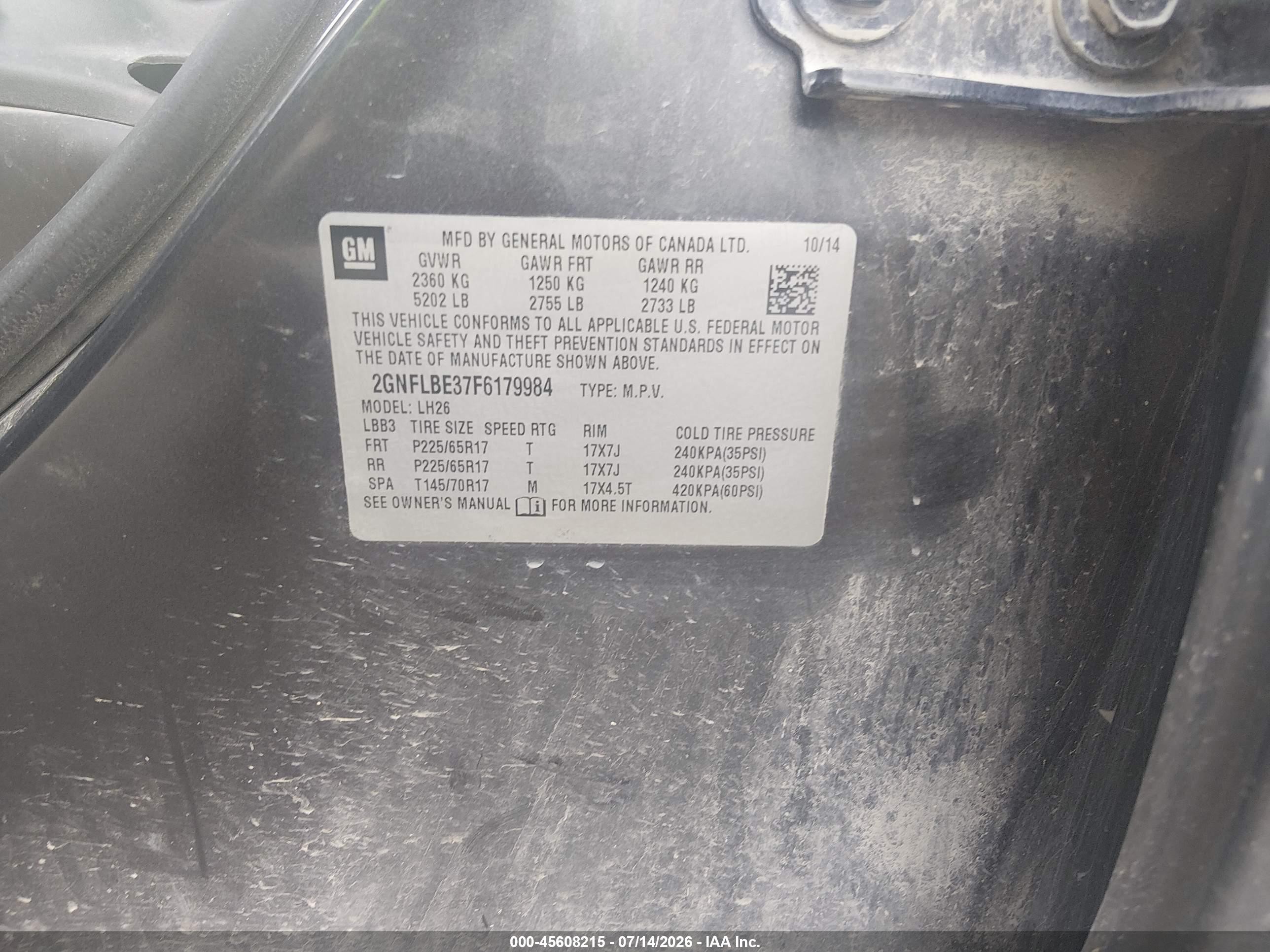 2015 Chevrolet Equinox Lt Blue vin: 2GNFLBE37F6179984