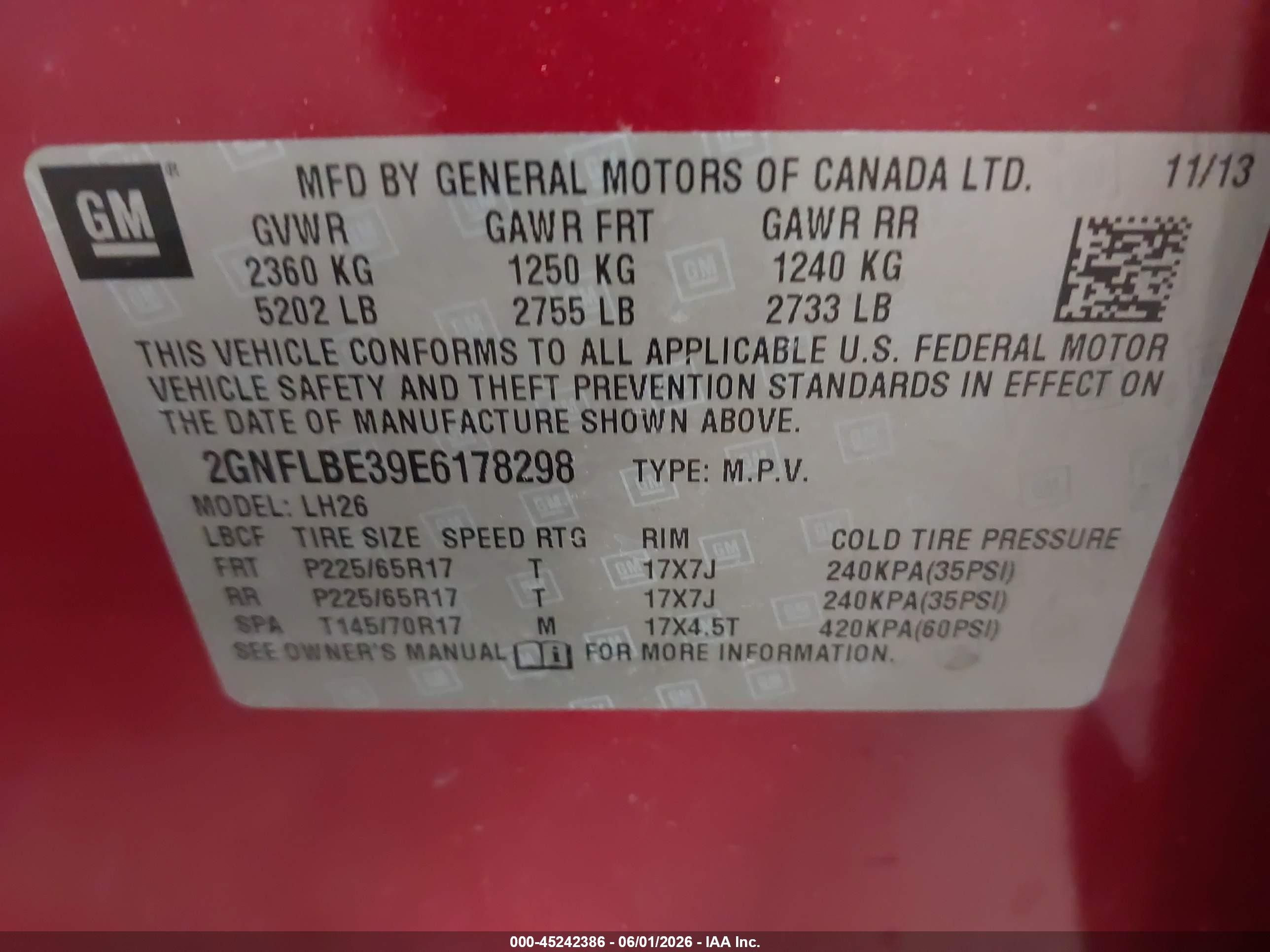 2014 Chevrolet Equinox 1lt Red vin: 2GNFLBE39E6178298