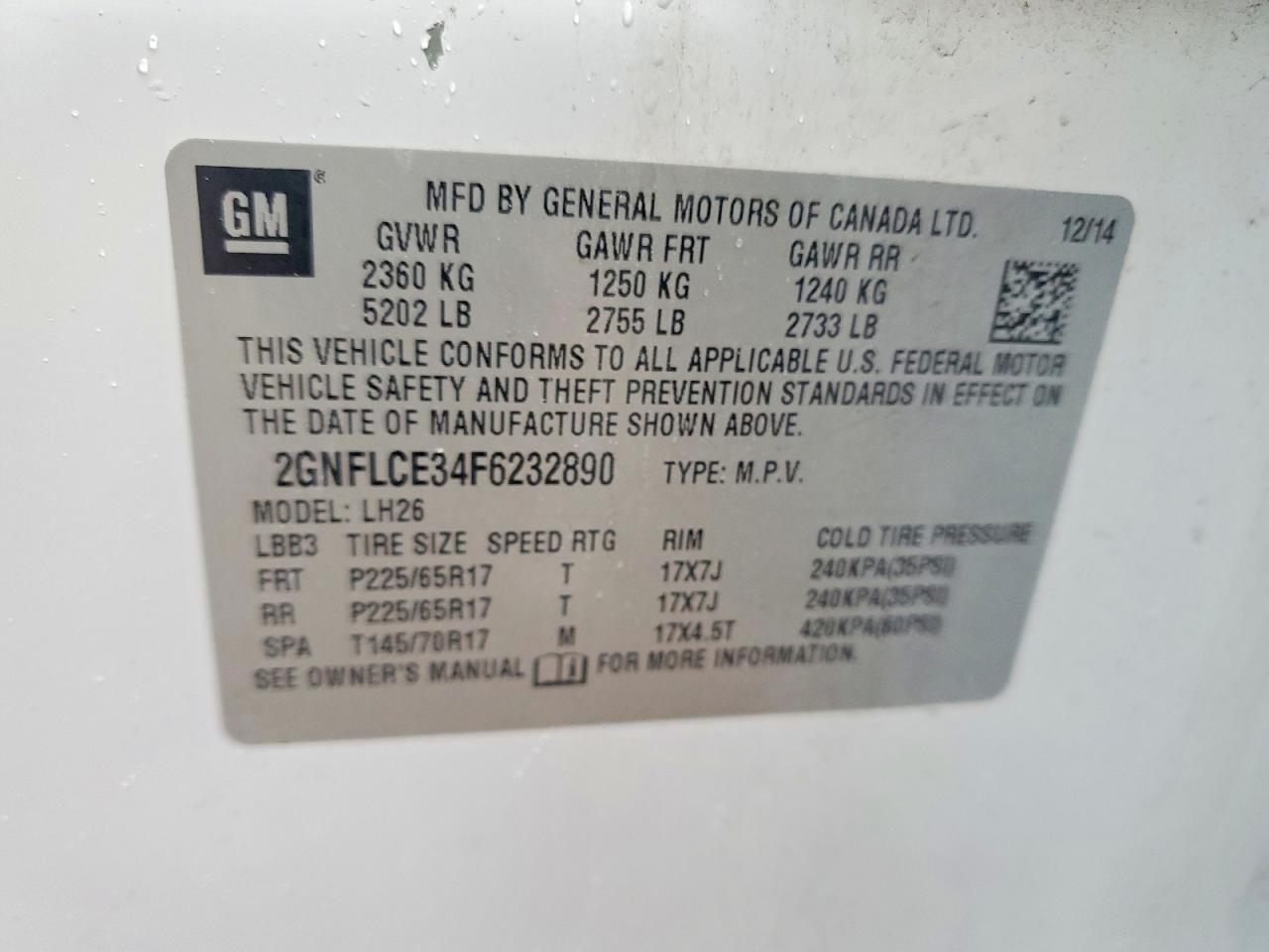 2015 Chevrolet Equinox Lt White vin: 2GNFLCE34F6232890