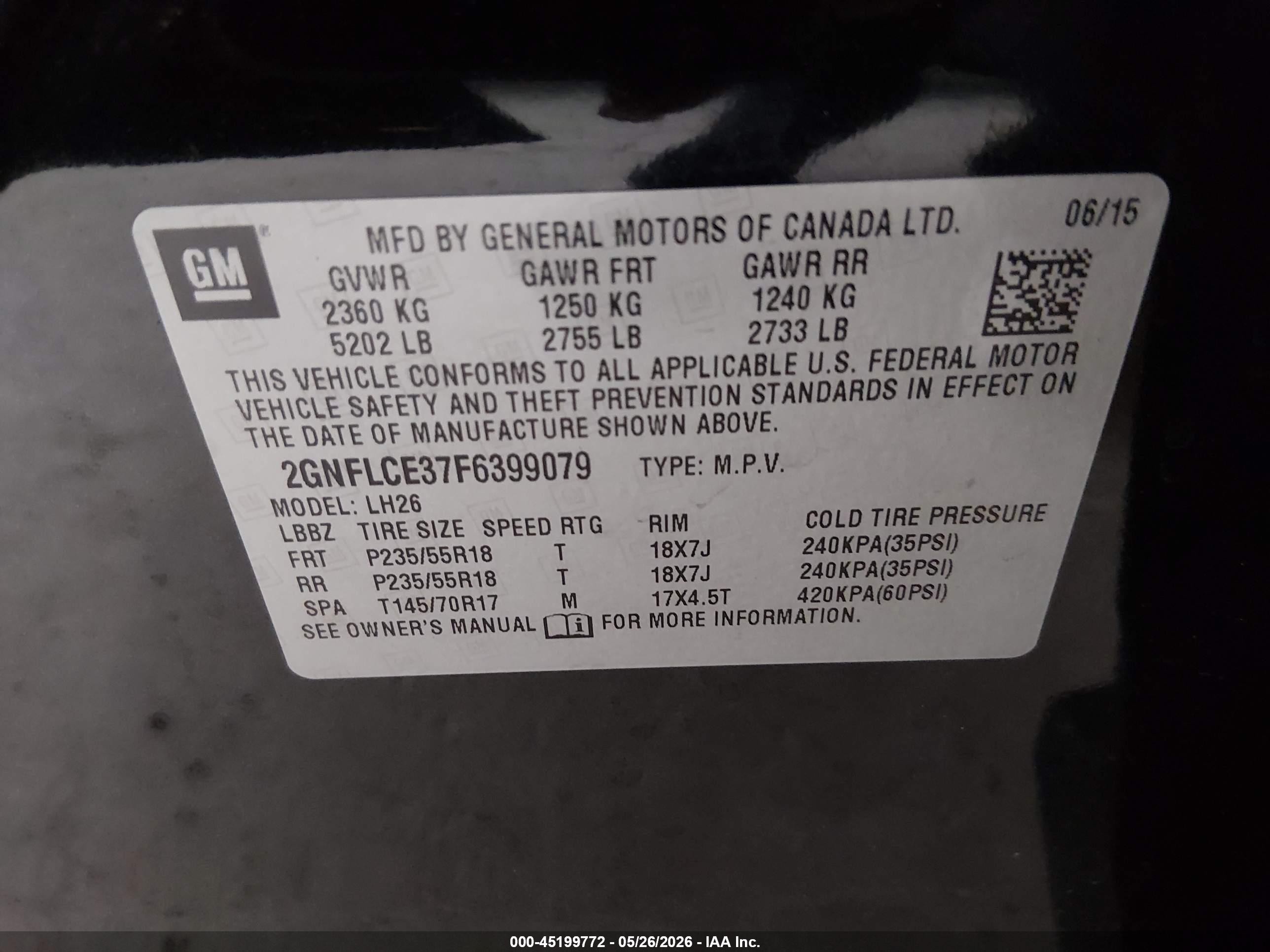 2015 Chevrolet Equinox 2lt Black vin: 2GNFLCE37F6399079