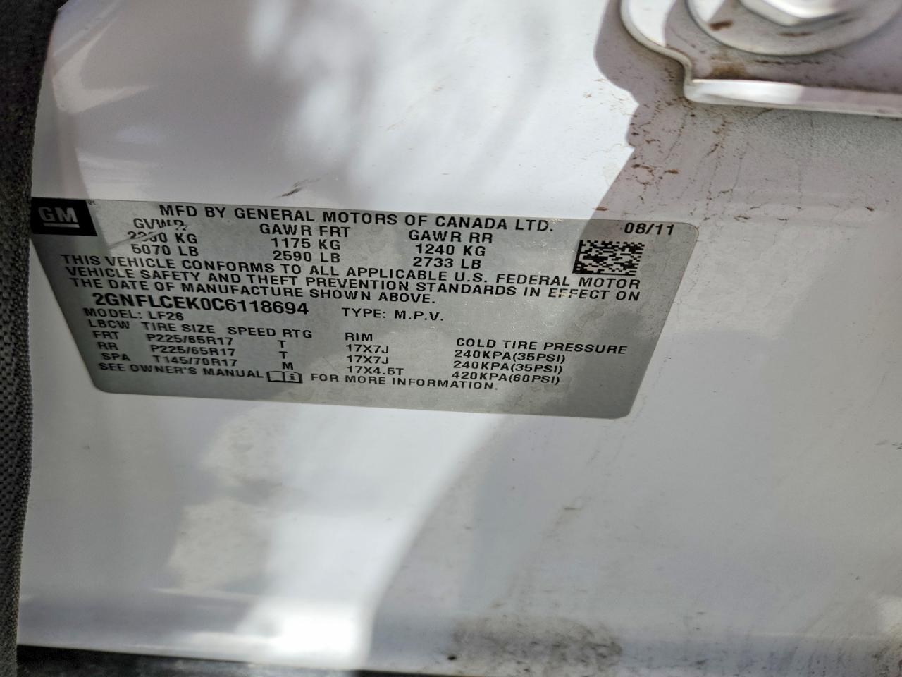 2012 Chevrolet Equinox Ls White vin: 2GNFLCEK0C6118694