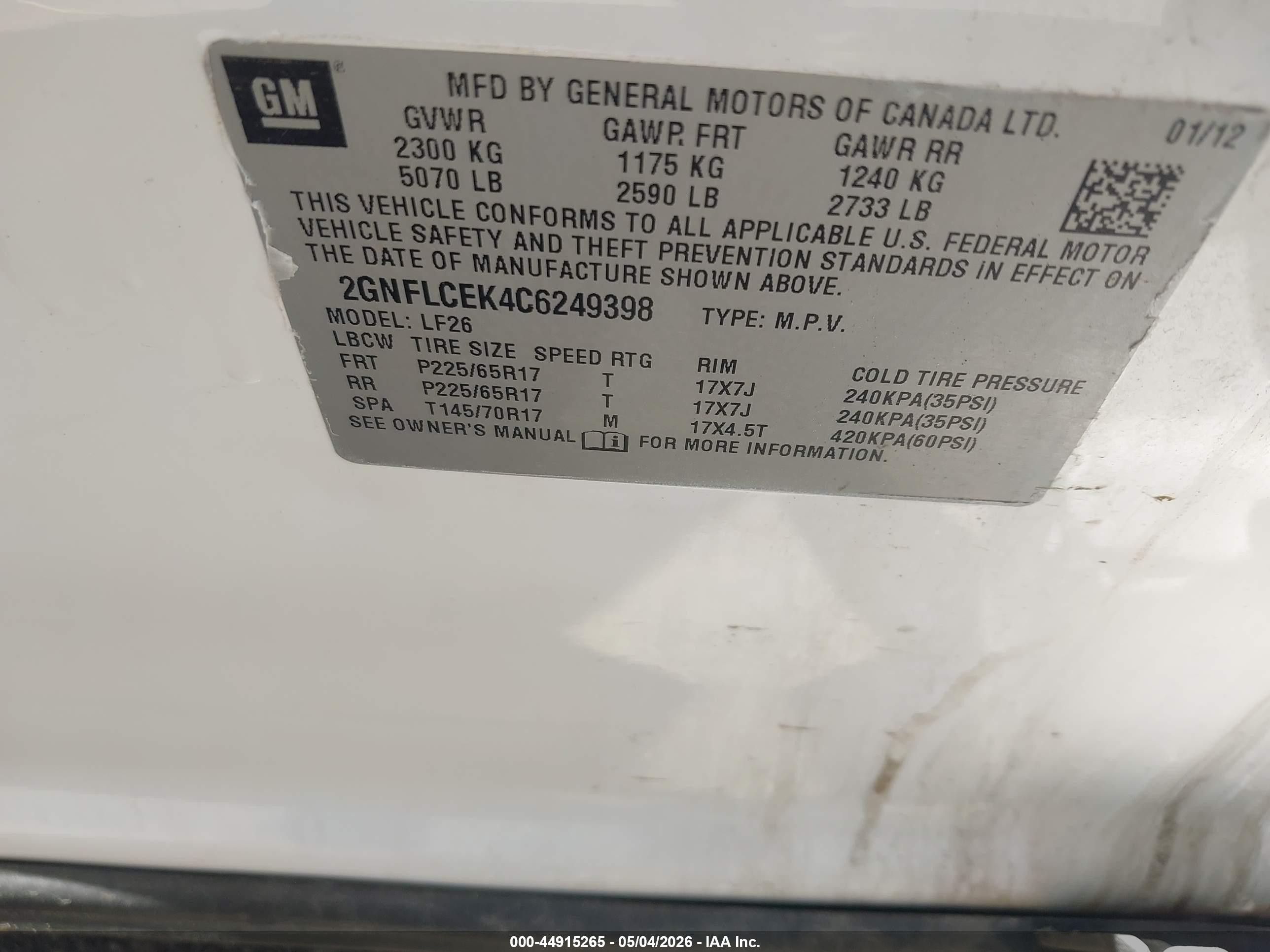 2012 Chevrolet Equinox Ls White vin: 2GNFLCEK4C6249398