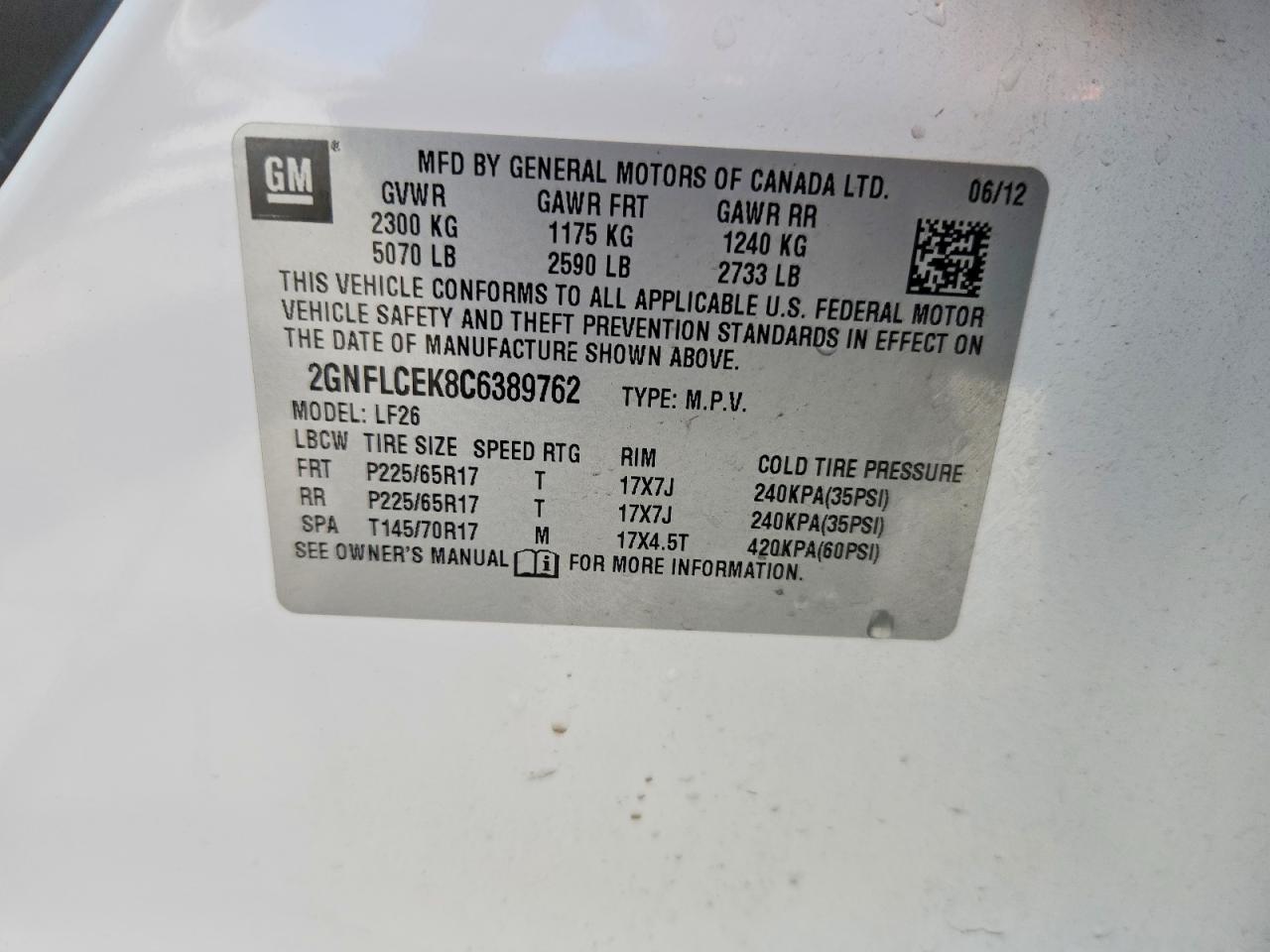 2012 Chevrolet Equinox Ls White vin: 2GNFLCEK8C6389762
