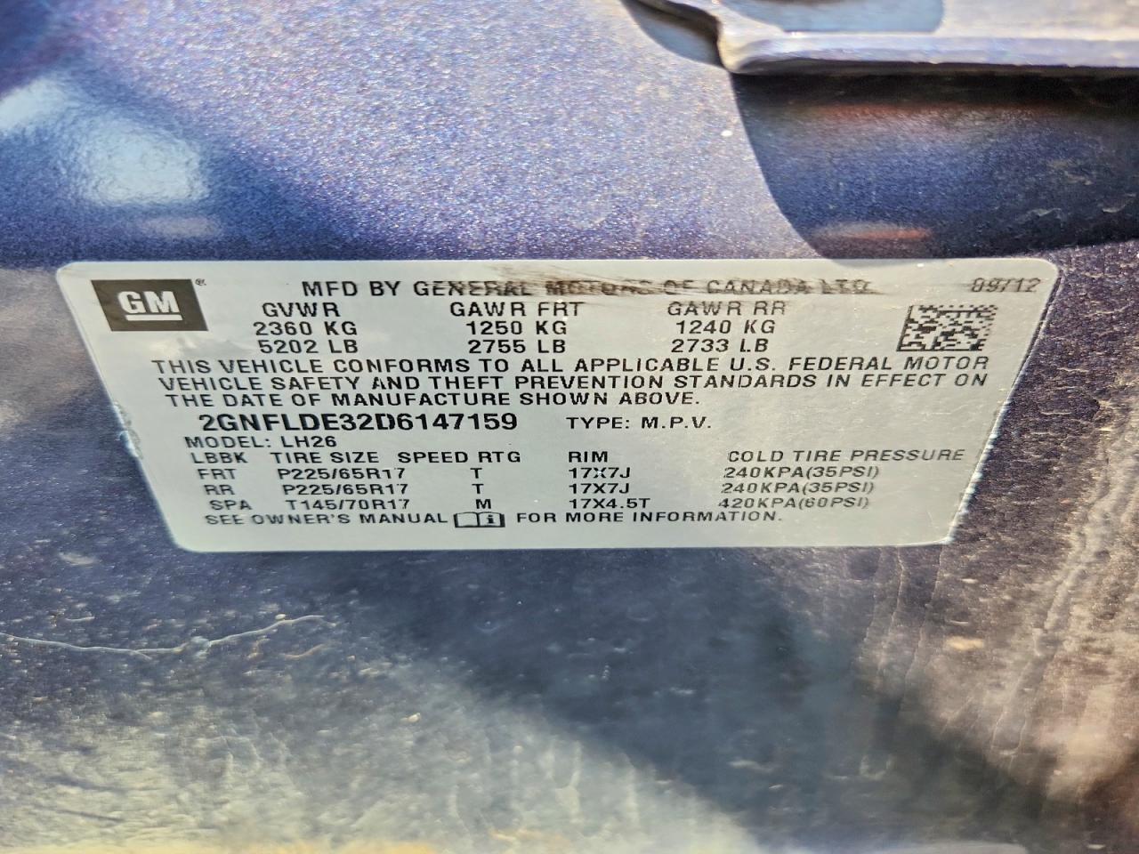 2013 Chevrolet Equinox Lt Blue vin: 2GNFLDE32D6147159