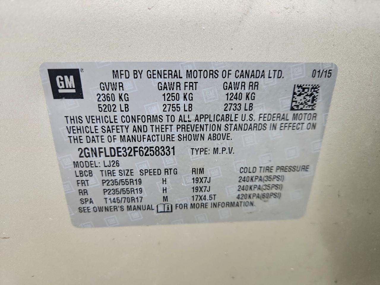 2015 Chevrolet Equinox Ltz Beige vin: 2GNFLDE32F6258331