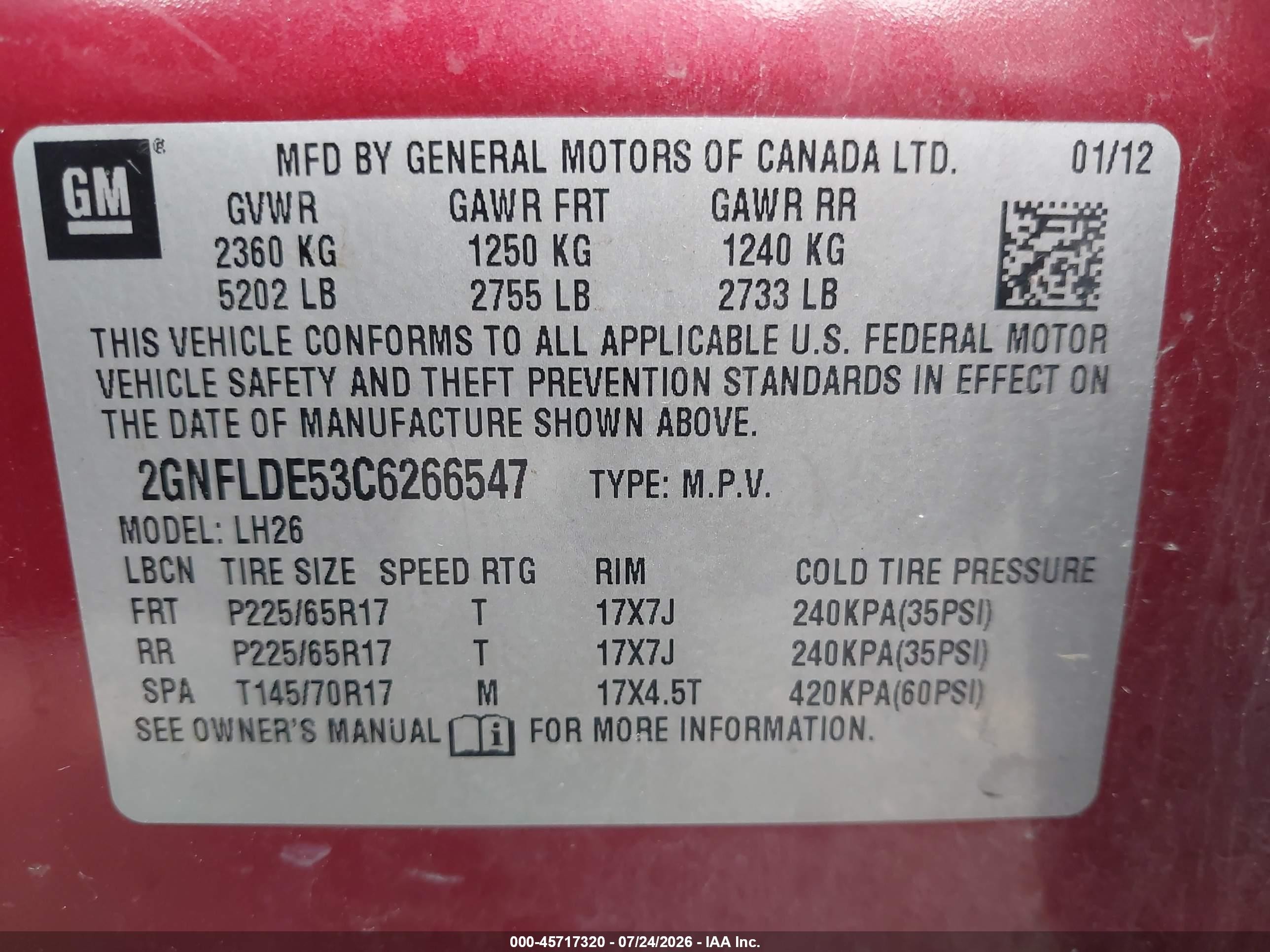 2012 Chevrolet Equinox Lt W/1lt Burgundy vin: 2GNFLDE53C6266547