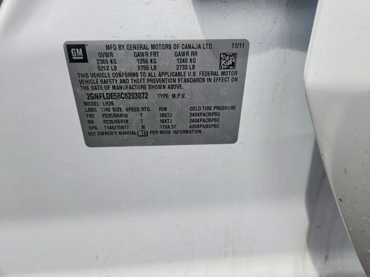 2012 Chevrolet Equinox Lt White vin: 2GNFLDE58C6203072