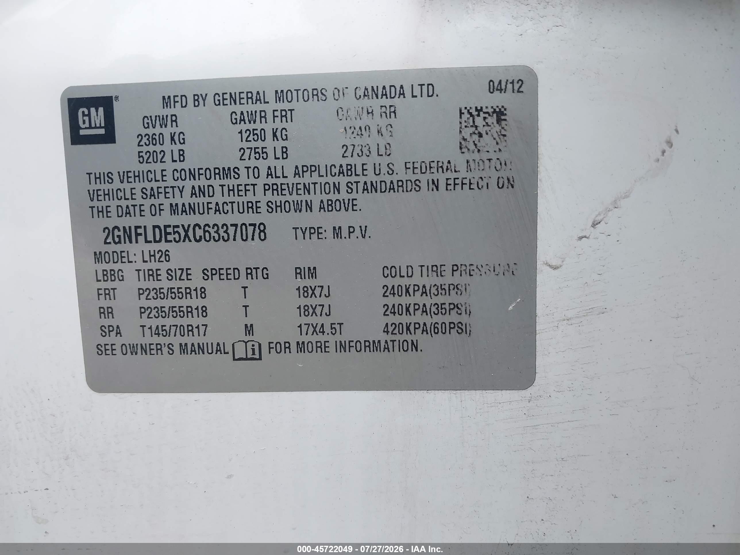 2012 Chevrolet Equinox Lt W/1lt White vin: 2GNFLDE5XC6337078