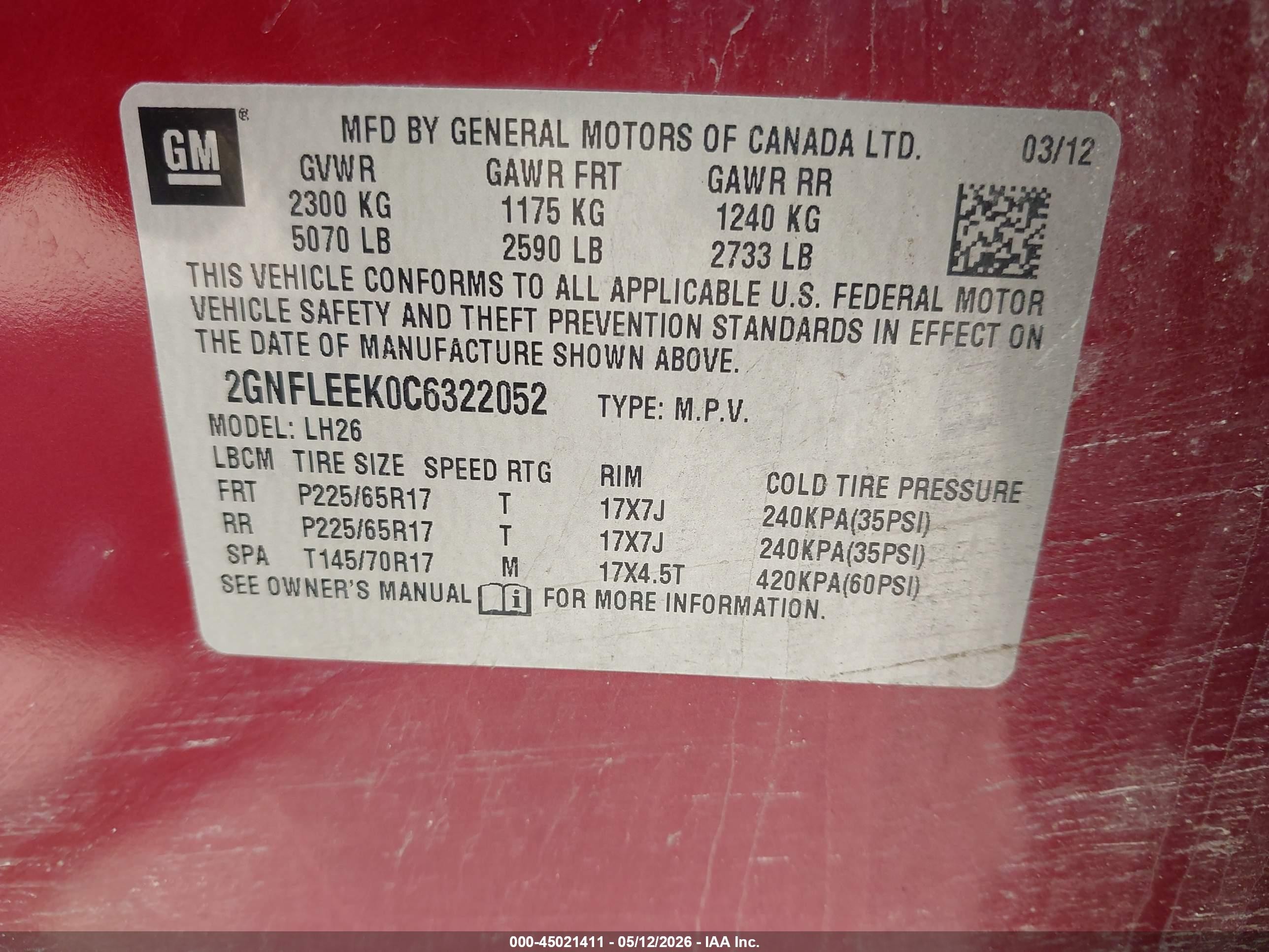 2012 Chevrolet Equinox 1lt Red vin: 2GNFLEEK0C6322052