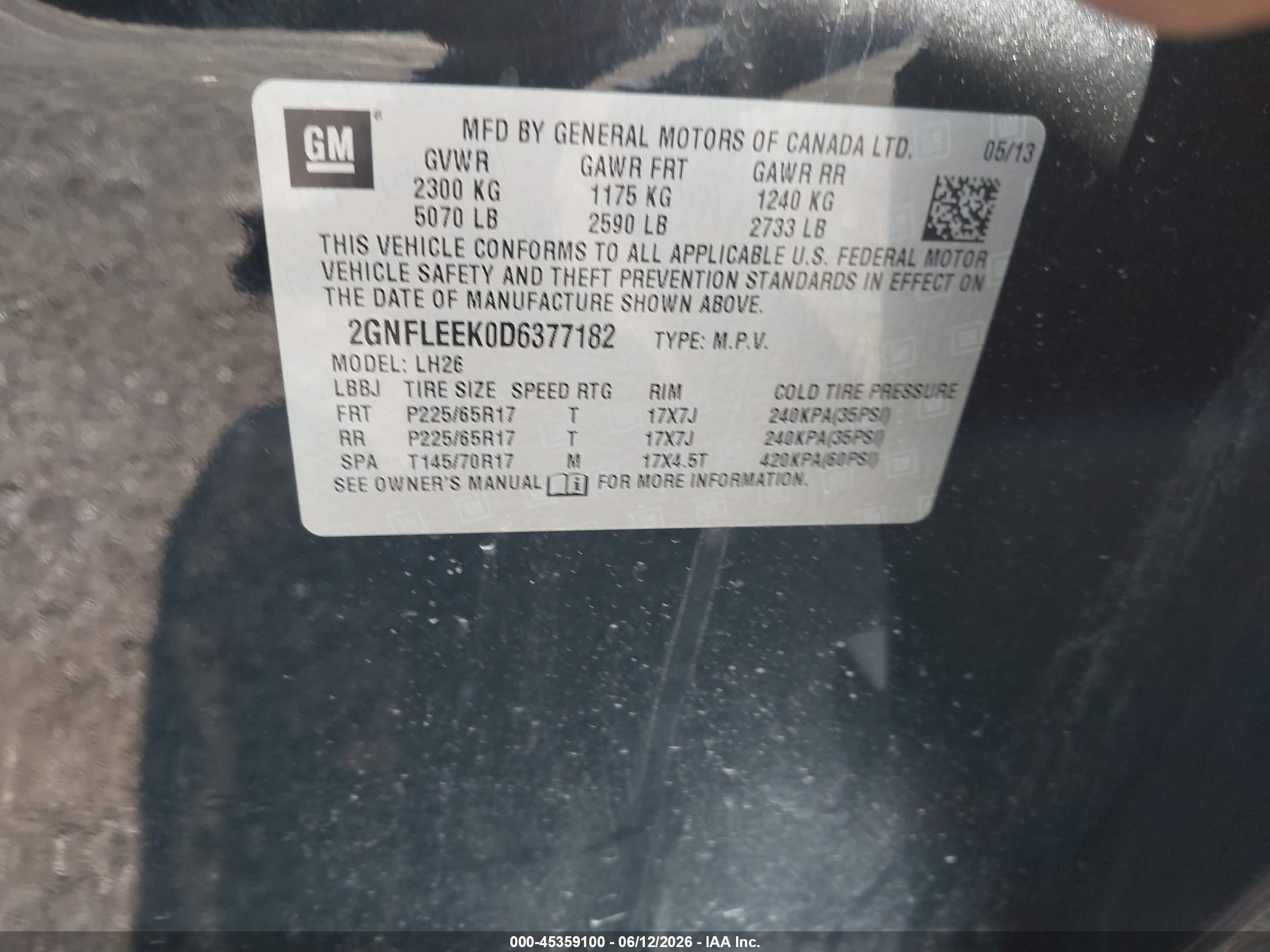2013 Chevrolet Equinox 1lt Black vin: 2GNFLEEK0D6377182