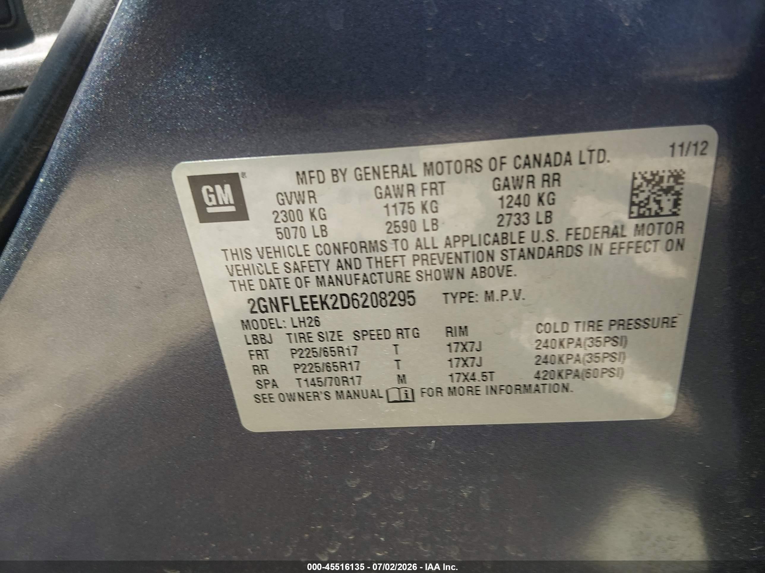 2013 Chevrolet Equinox Lt Blue vin: 2GNFLEEK2D6208295
