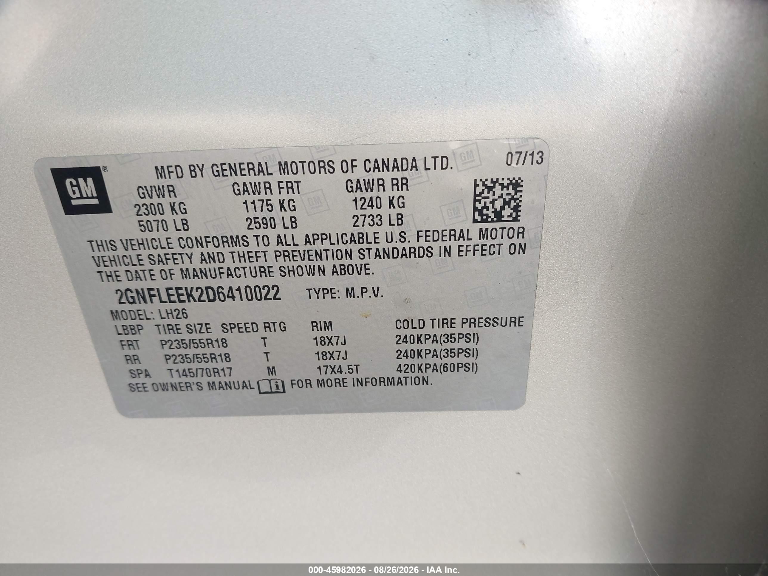 2013 Chevrolet Equinox 1lt Champagne vin: 2GNFLEEK2D6410022