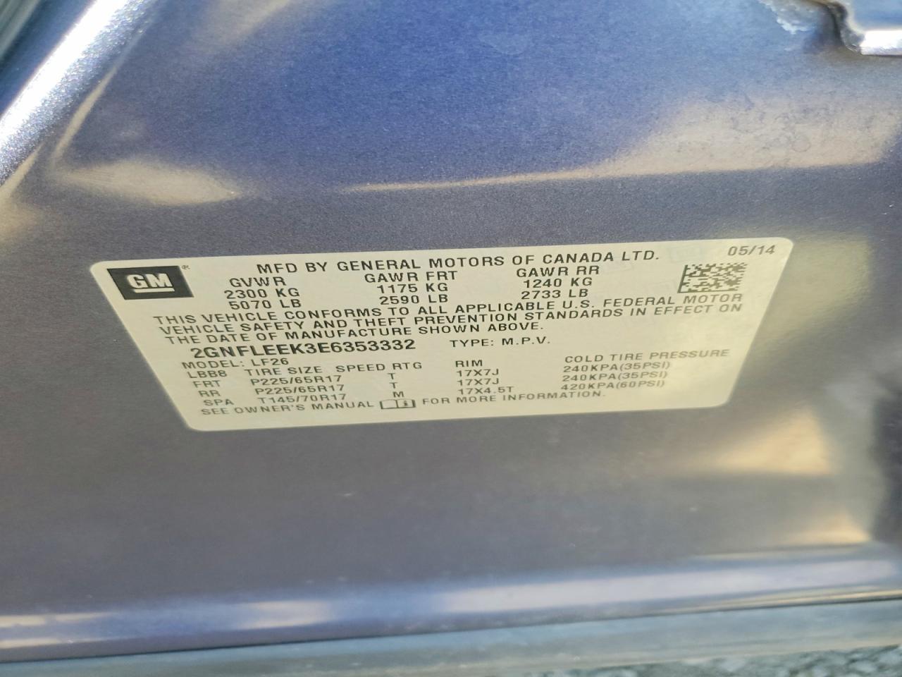 2014 Chevrolet Equinox Ls Blue vin: 2GNFLEEK3E6353332