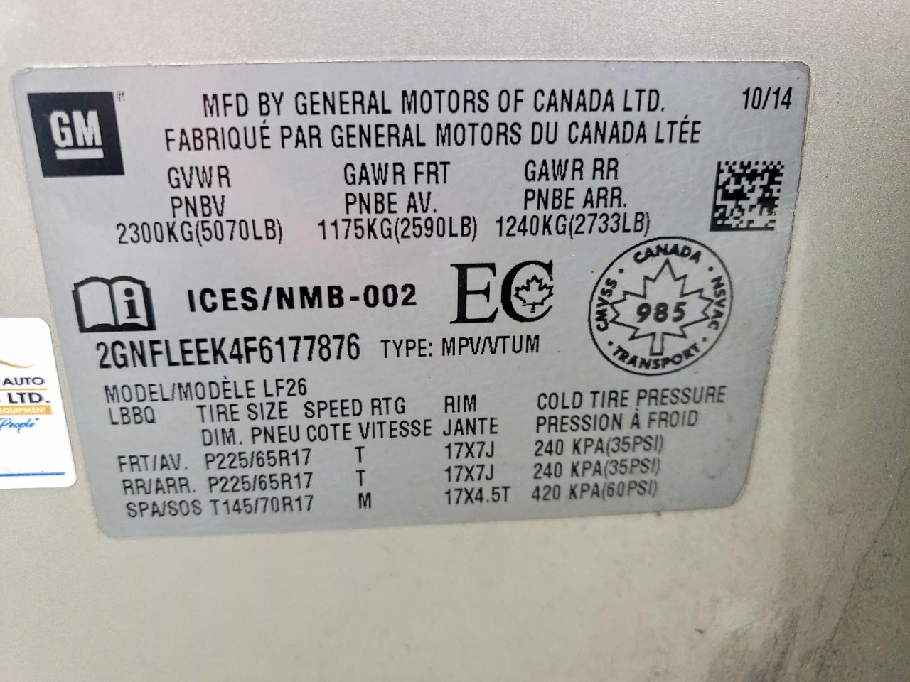 2015 Chevrolet Equinox Ls Tan vin: 2GNFLEEK4F6177876