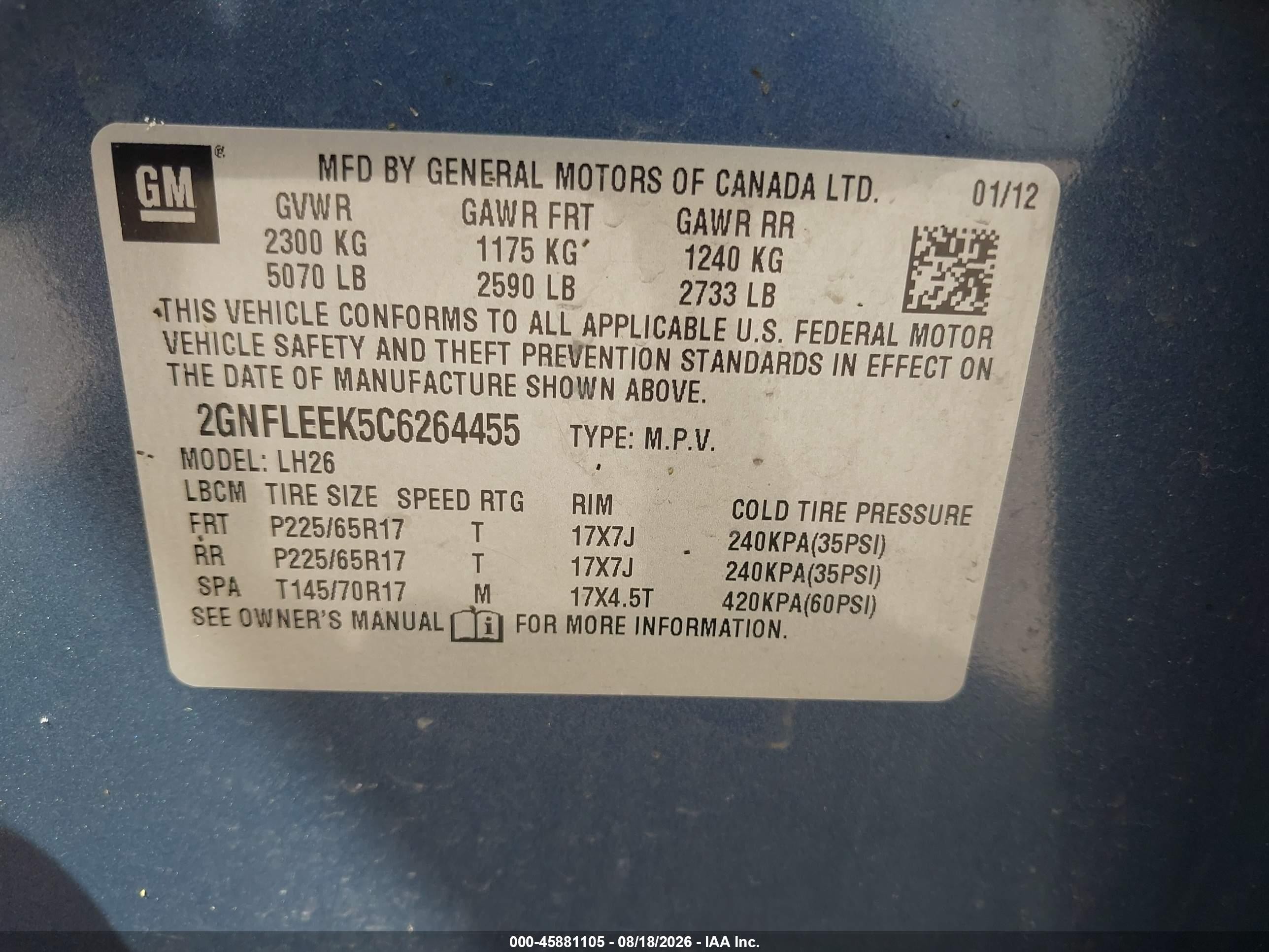 2012 Chevrolet Equinox Lt W/1lt Синий vin: 2GNFLEEK5C6264455