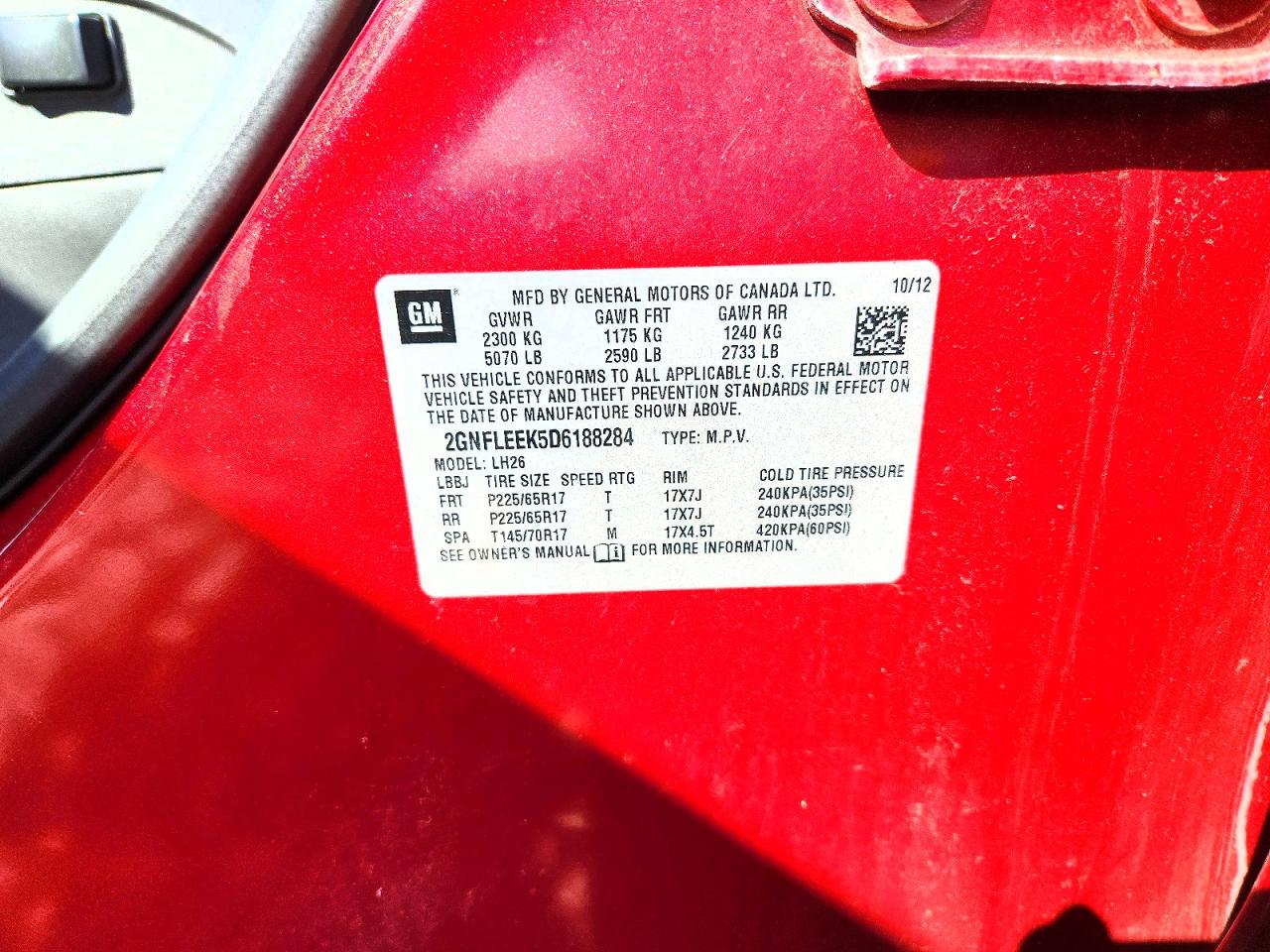 2013 Chevrolet Equinox Red vin: 2GNFLEEK5D6188284