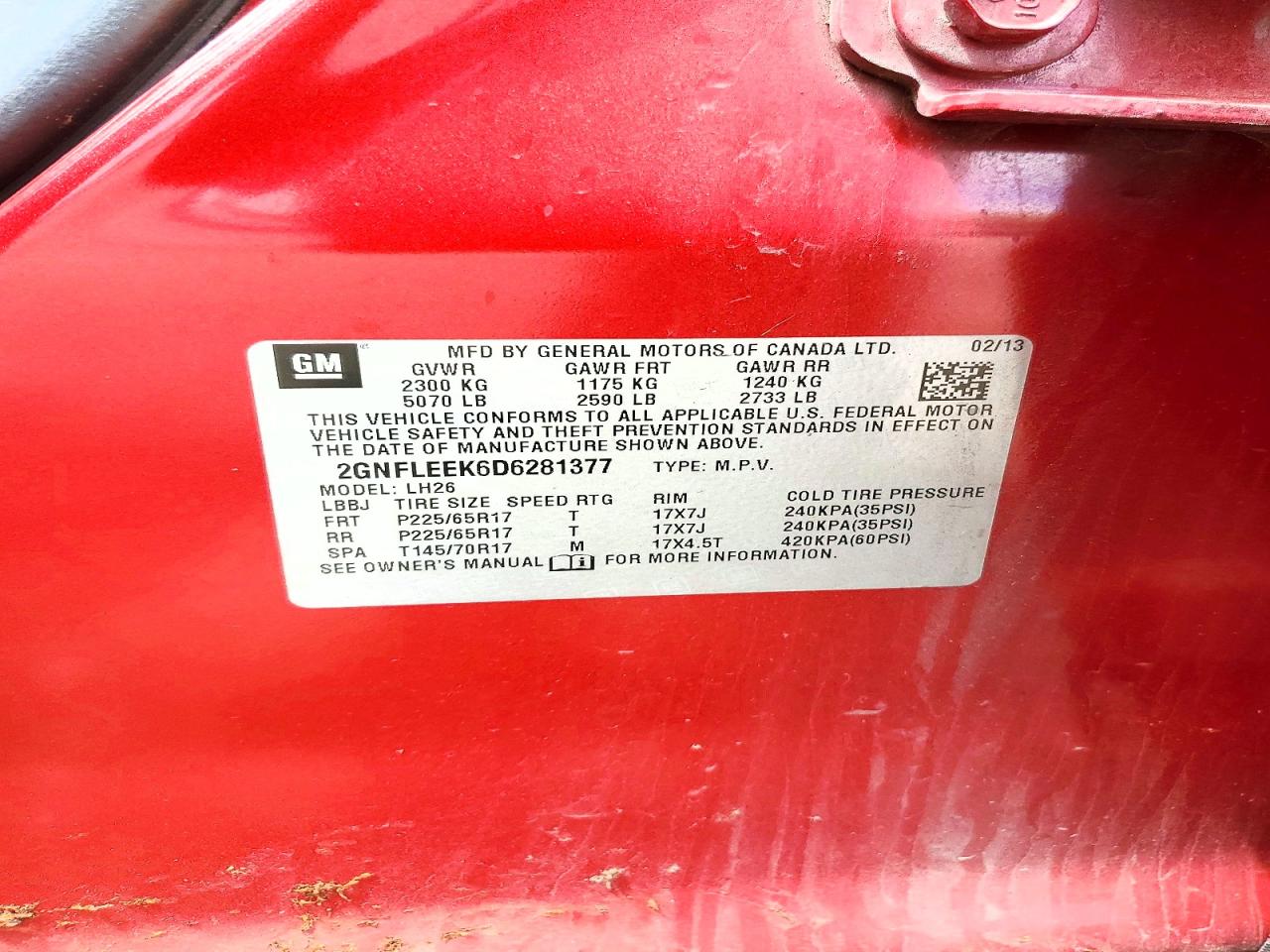 2013 Chevrolet Equinox Lt Red vin: 2GNFLEEK6D6281377
