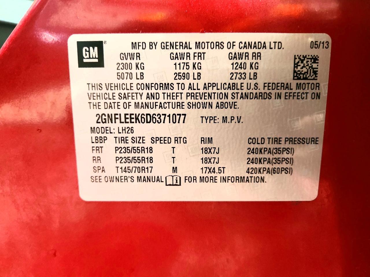 2013 Chevrolet Equinox Lt Red vin: 2GNFLEEK6D6371077
