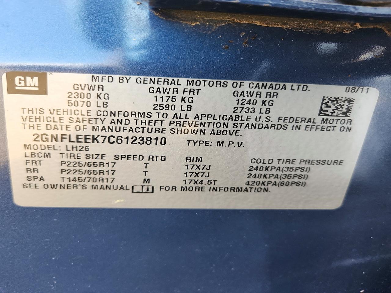 2012 Chevrolet Equinox Lt Blue vin: 2GNFLEEK7C6123810