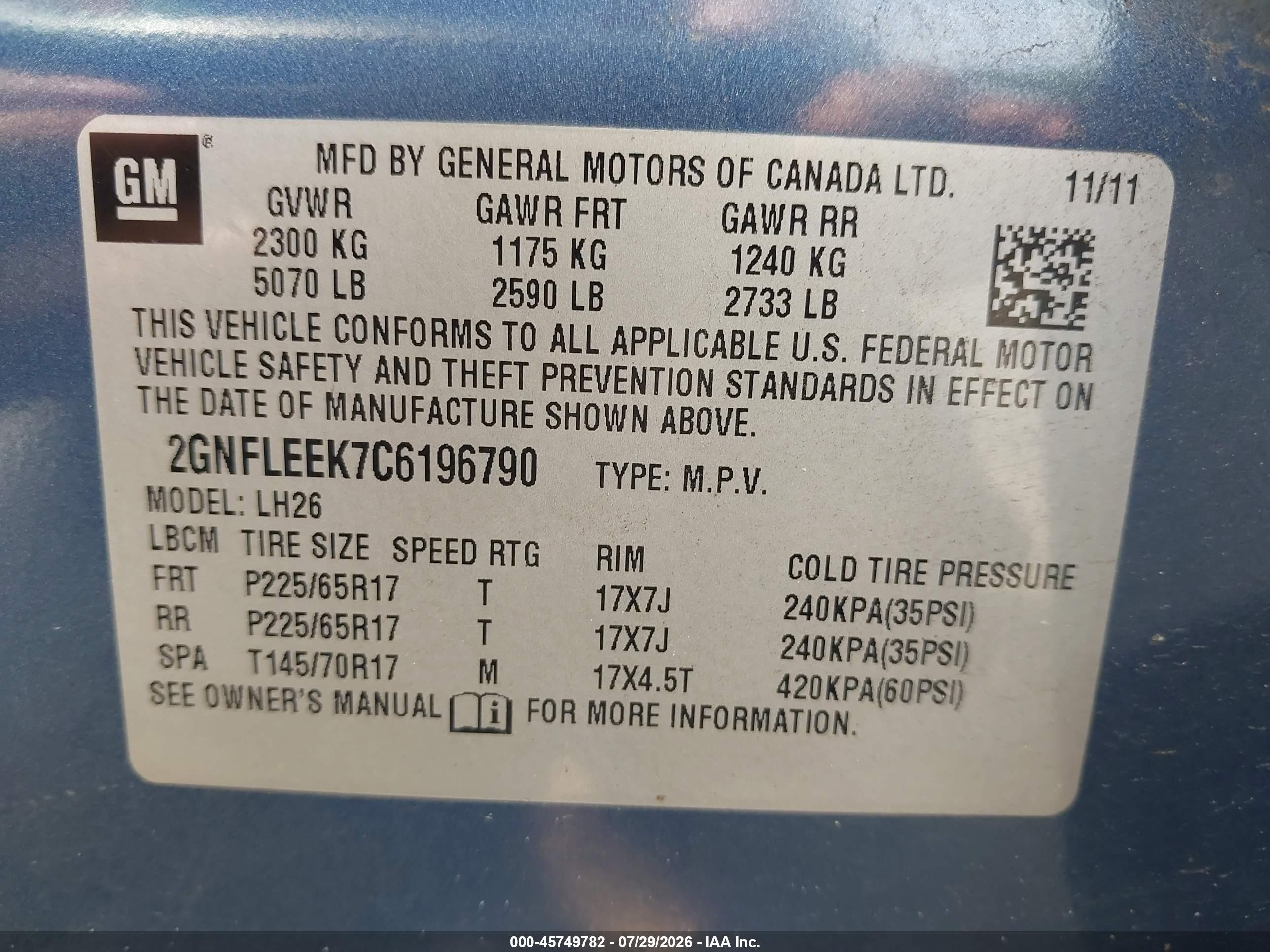 2012 Chevrolet Equinox Lt W/1lt Синий vin: 2GNFLEEK7C6196790