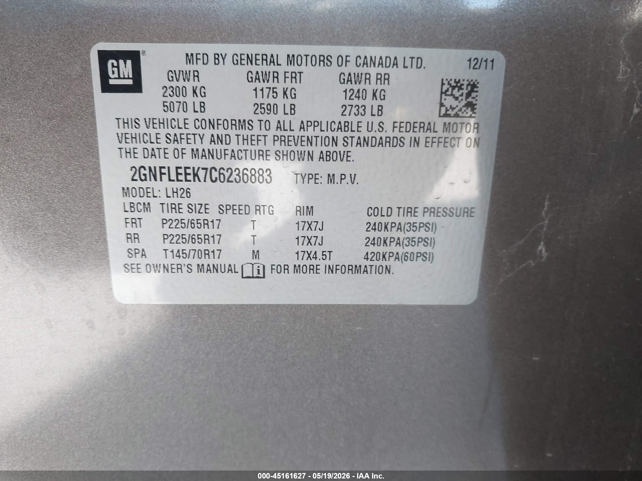 2012 Chevrolet Equinox 1lt Gray vin: 2GNFLEEK7C6236883