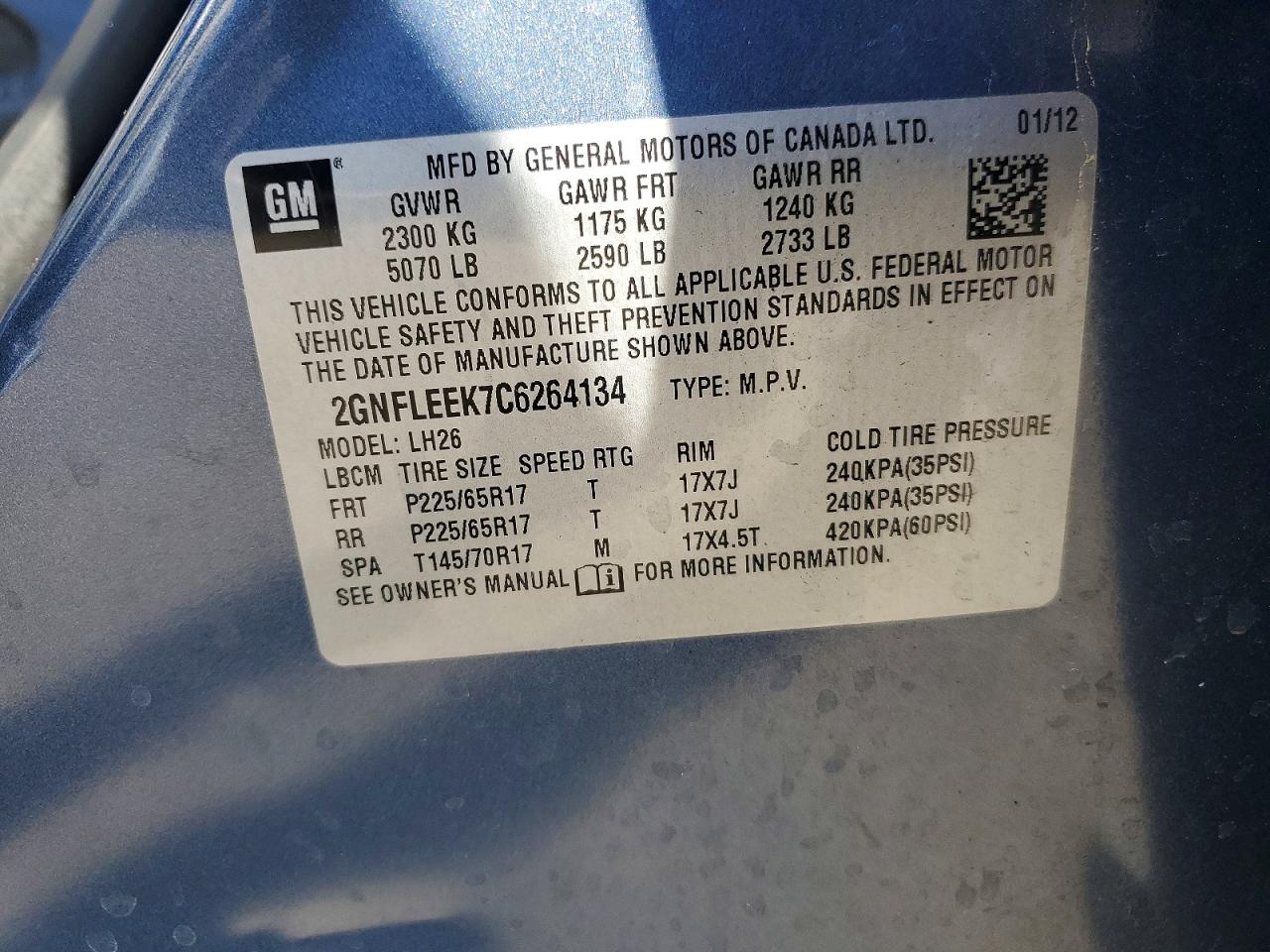 2012 Chevrolet Equinox Lt Blue vin: 2GNFLEEK7C6264134