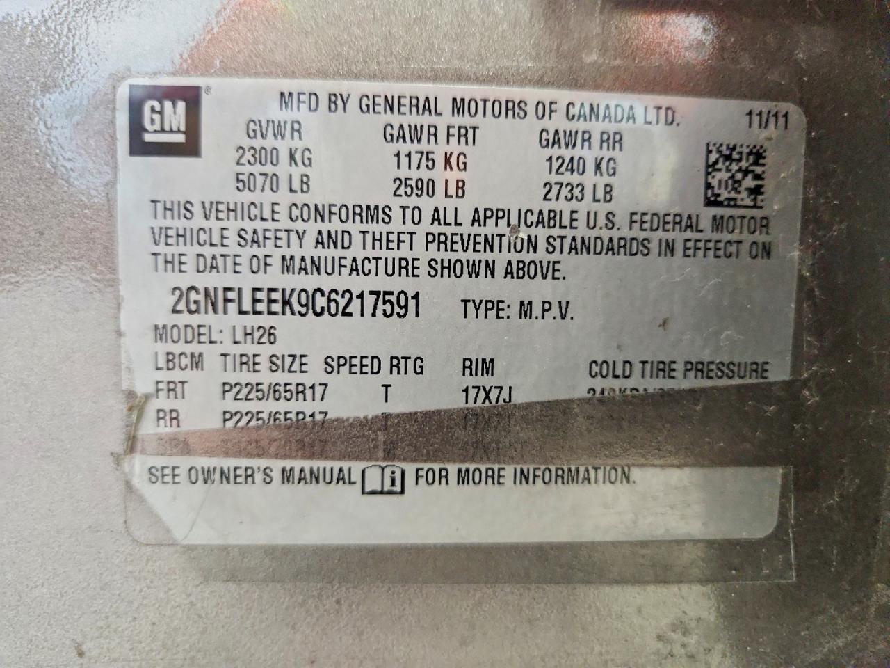 2012 Chevrolet Equinox Lt Gray vin: 2GNFLEEK9C6217591