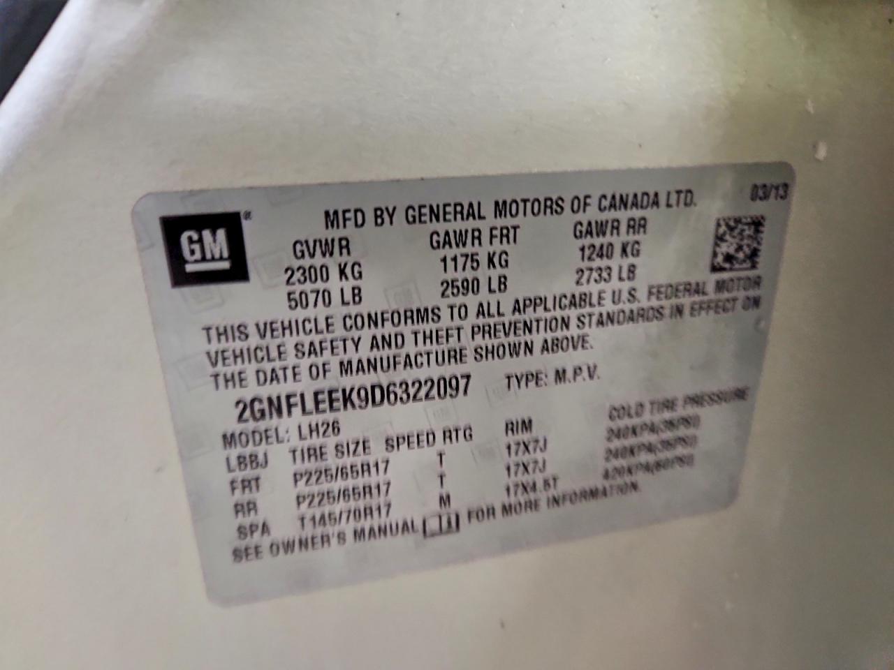 2013 Chevrolet Equinox Lt Cream vin: 2GNFLEEK9D6322097