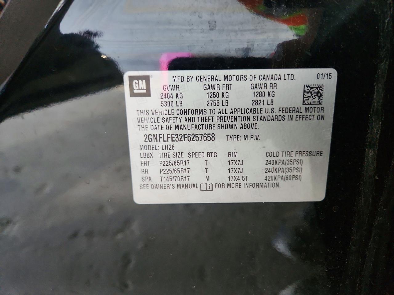 2015 Chevrolet Equinox Lt Black vin: 2GNFLFE32F6257658