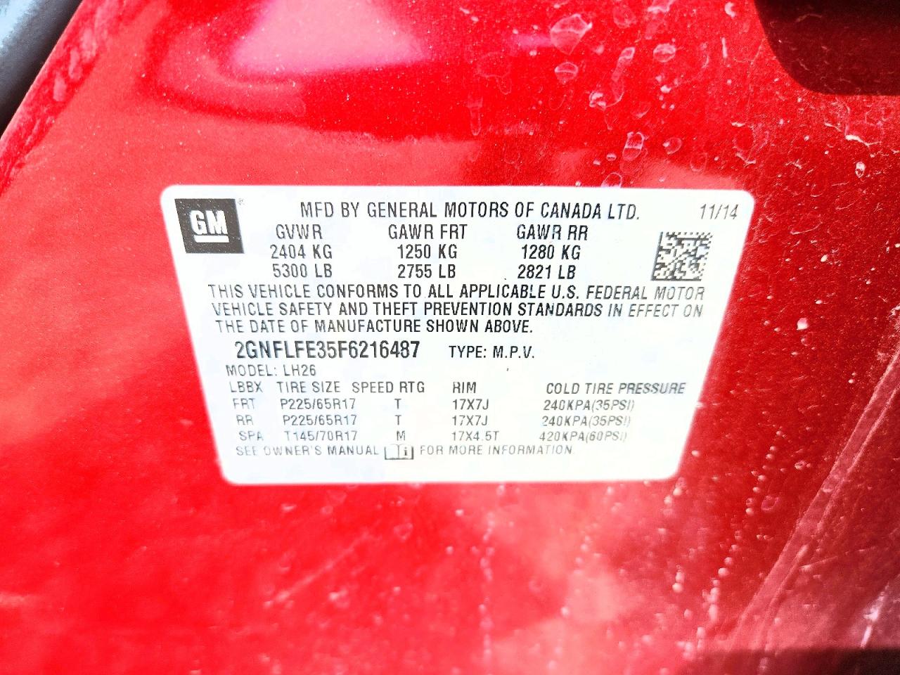 2015 Chevrolet Equinox Lt Red vin: 2GNFLFE35F6216487