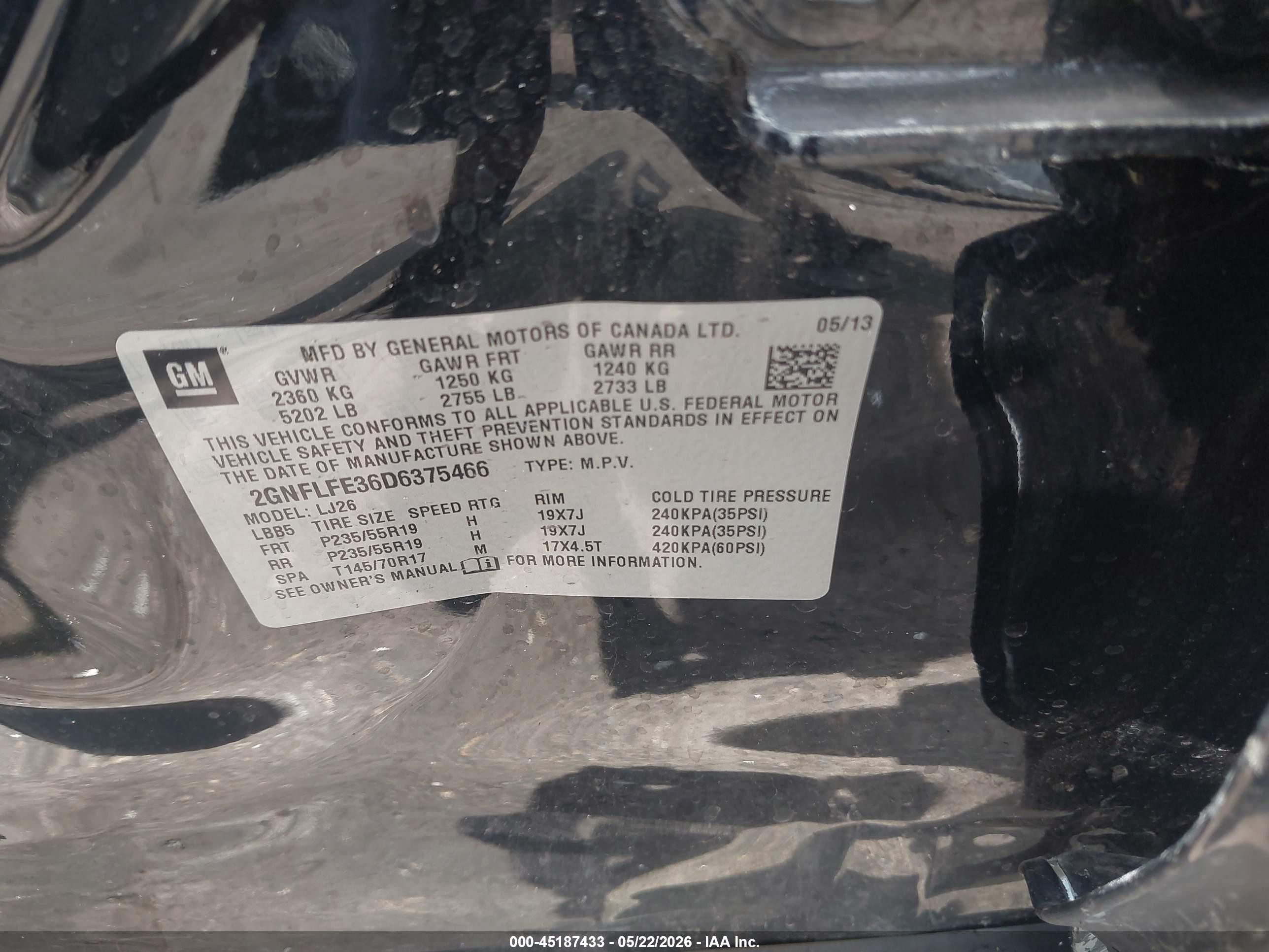 2013 Chevrolet Equinox Ltz Black vin: 2GNFLFE36D6375466