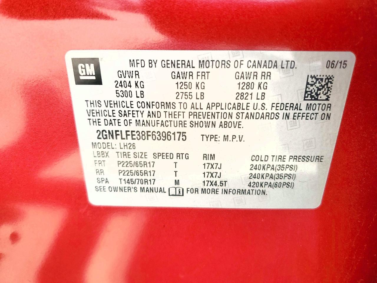 2015 Chevrolet Equinox Lt Red vin: 2GNFLFE38F6396175