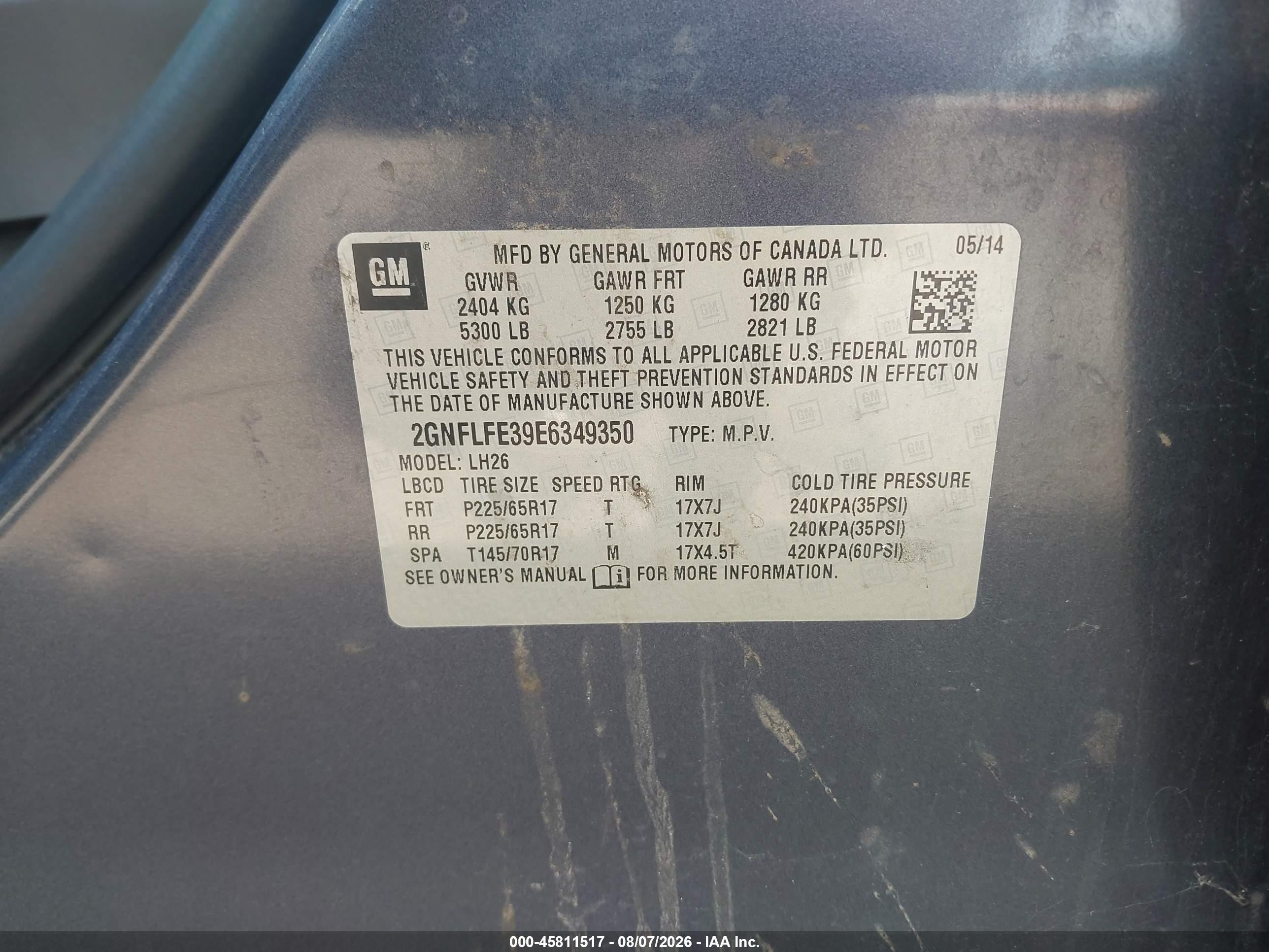 2014 Chevrolet Equinox 1lt Синий vin: 2GNFLFE39E6349350